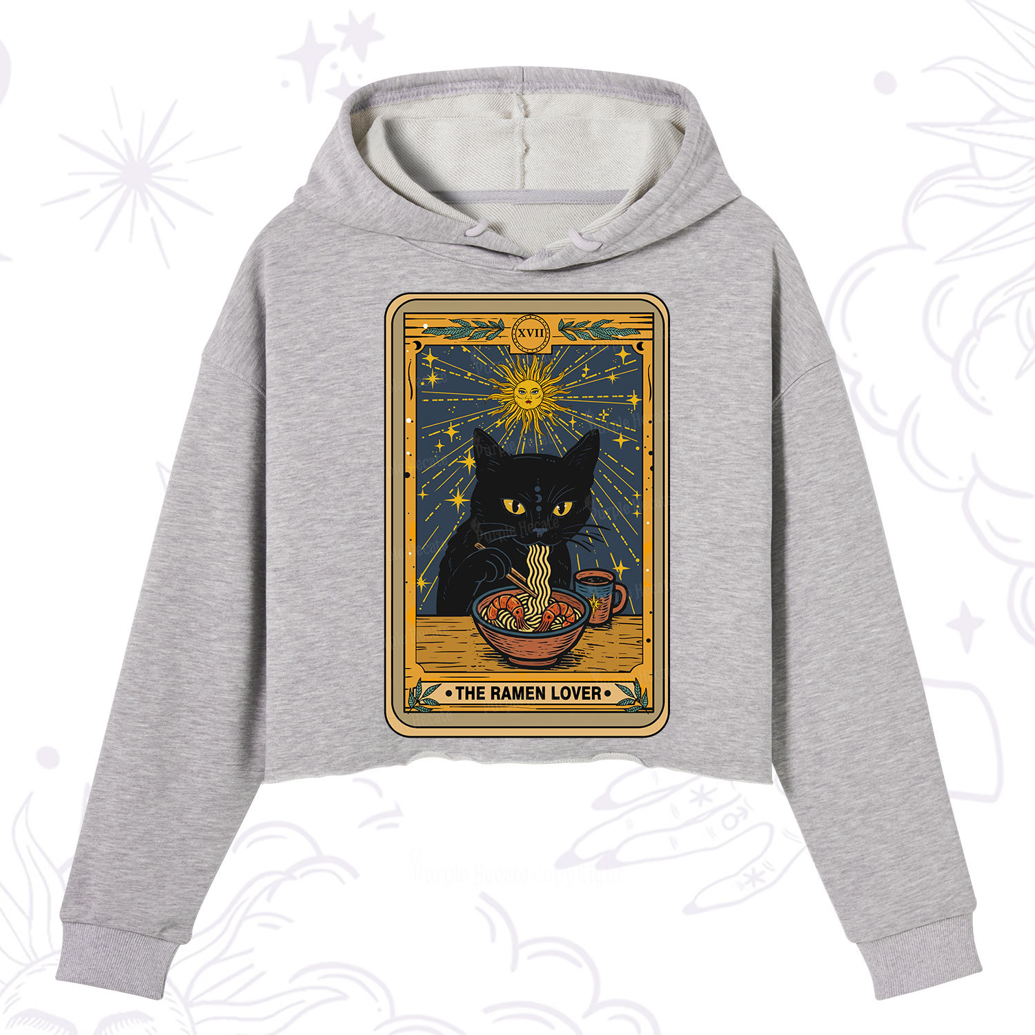 Purplehecate The Ramen Lover Cat Tarot Crop Hoodie