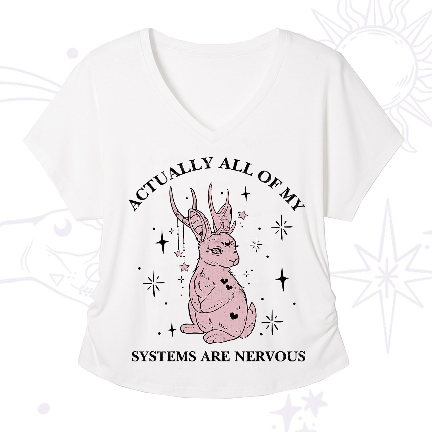 Purplehecate Actually All Of My Systems Are Nervous V-Neck T-Shirt
