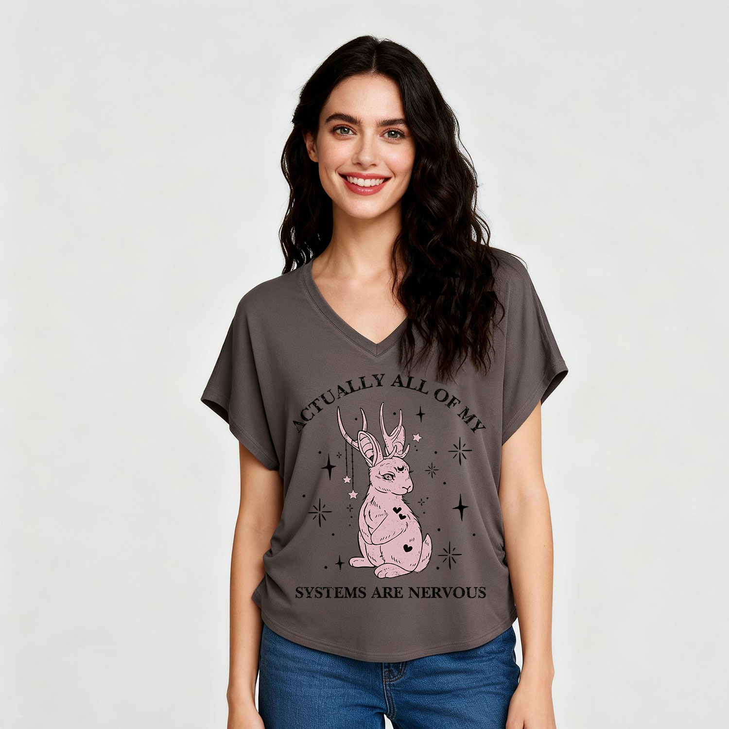 Purplehecate Actually All Of My Systems Are Nervous V-Neck T-Shirt