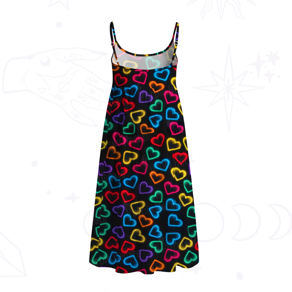 Purplehecate Neon Heart Spaghetti Strap Midi Dress