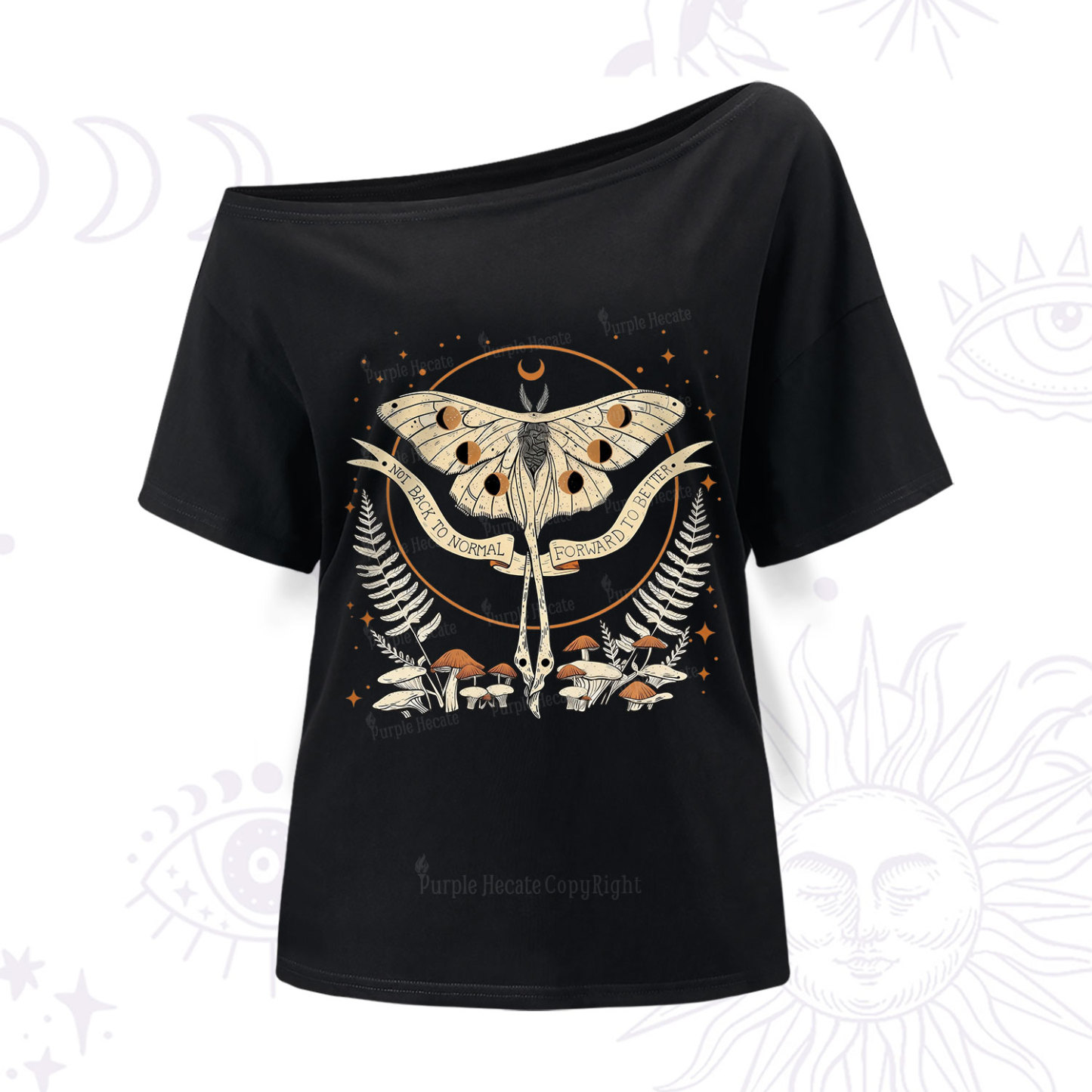 Purplehecate Celestial Moth One Shoulder T-Shir