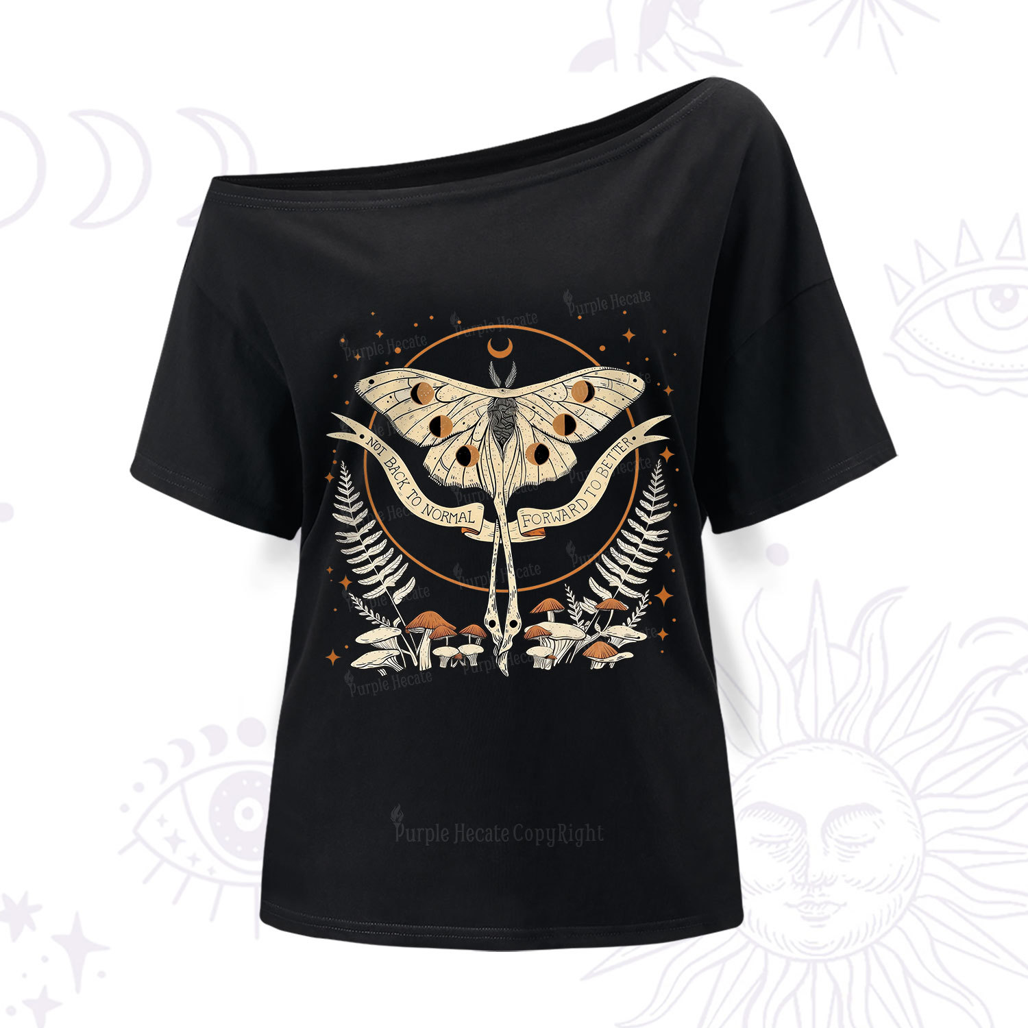 Purplehecate Celestial Moth One Shoulder T-Shir