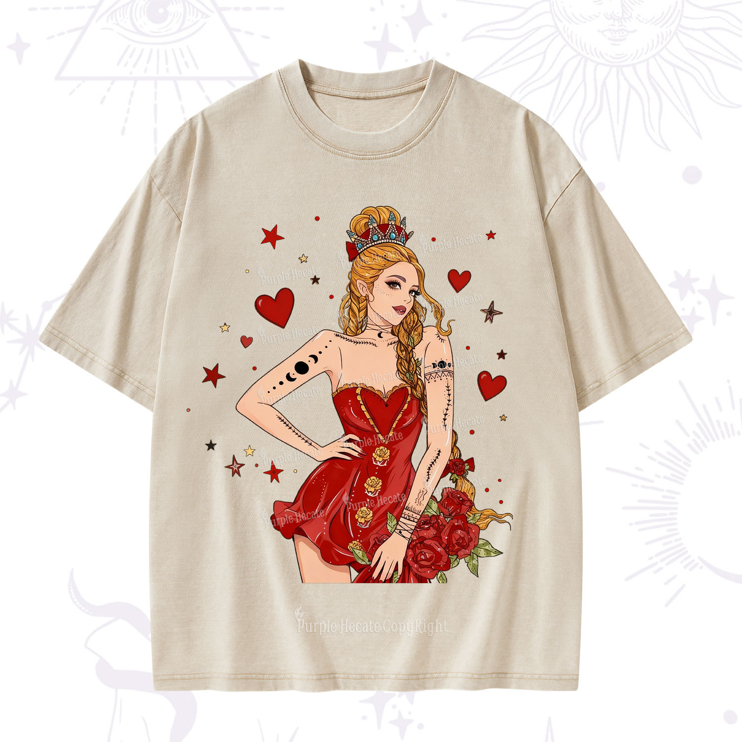 Purplehecate Eternal Bloom Heart Queen Valentine Washed T-Shirt