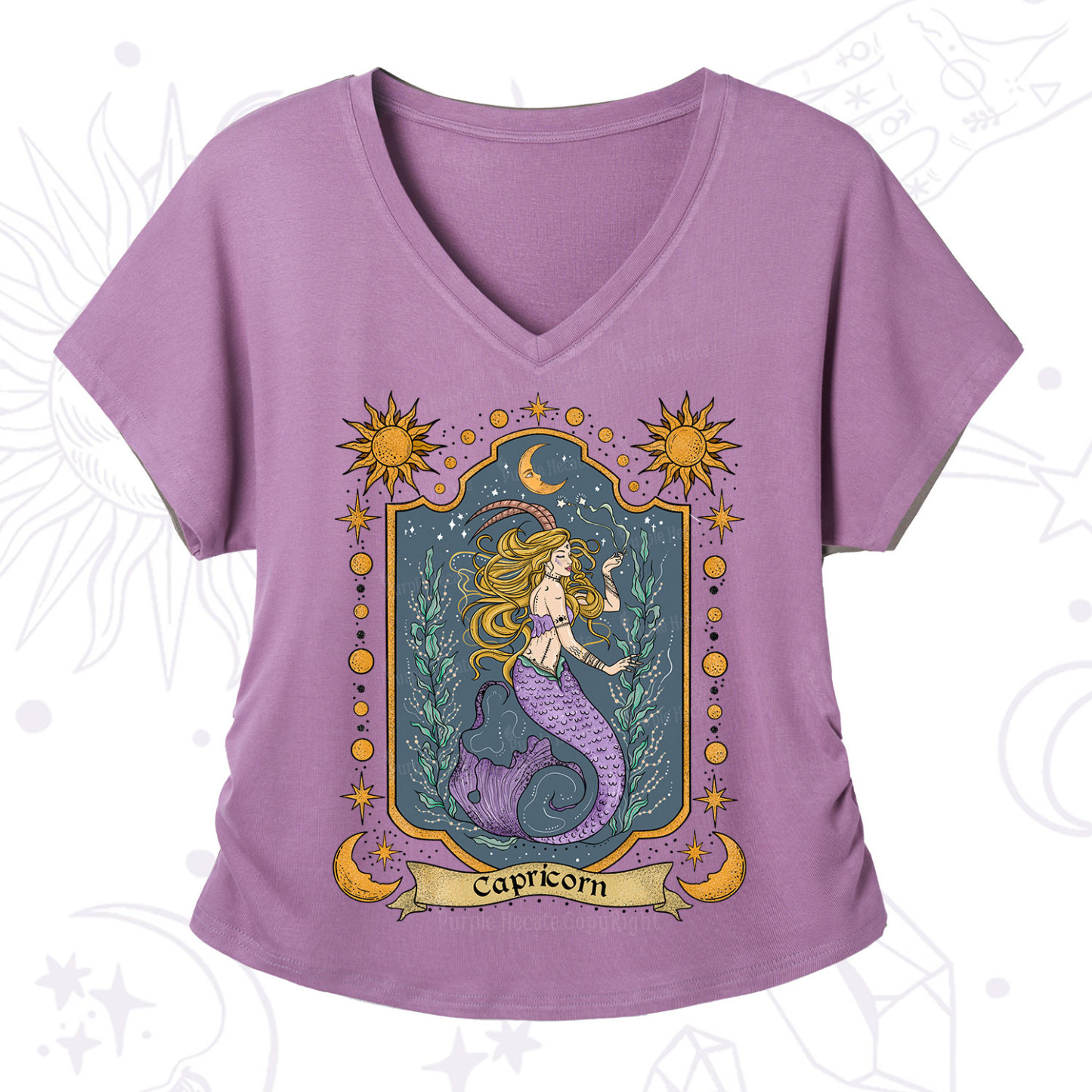 Purplehecate Capricorn Zodiac V-Neck T-Shirt