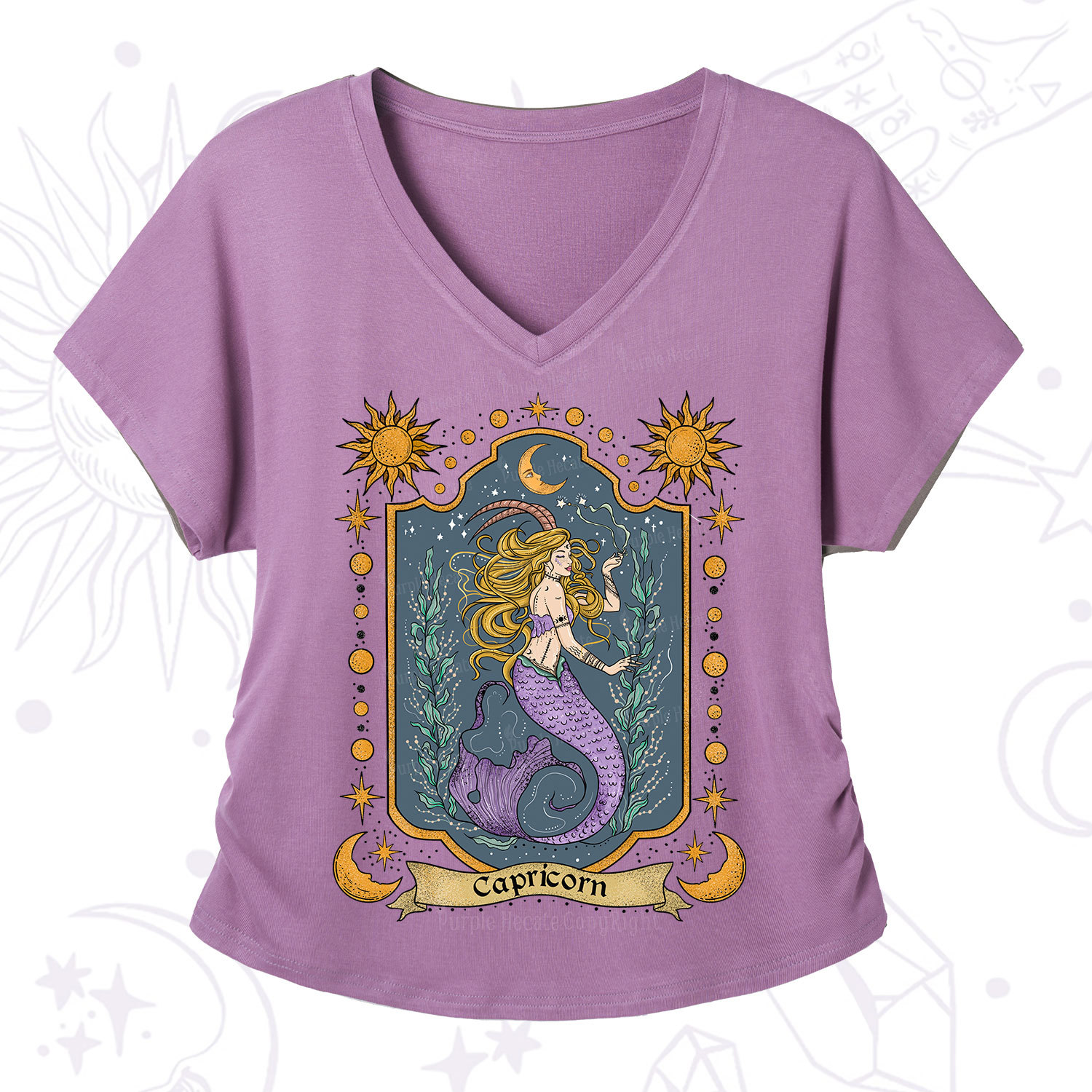 Purplehecate Capricorn Zodiac V-Neck T-Shirt