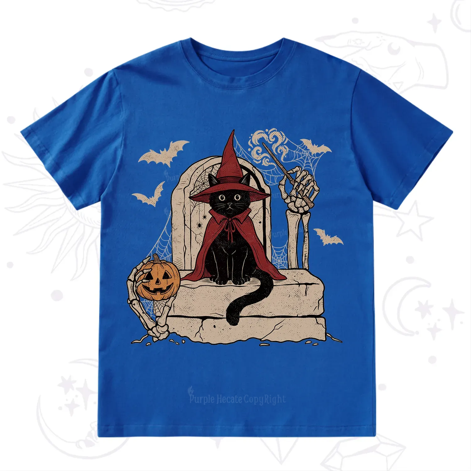 Purplehecate Wizard Black Cat on the Tombstone Halloween T-Shirt
