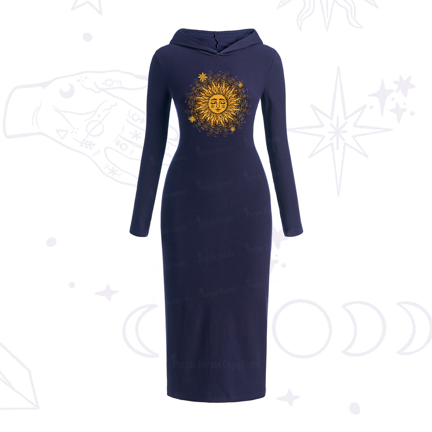 Purplehecate Celestial Sun Hooded Knit Dress