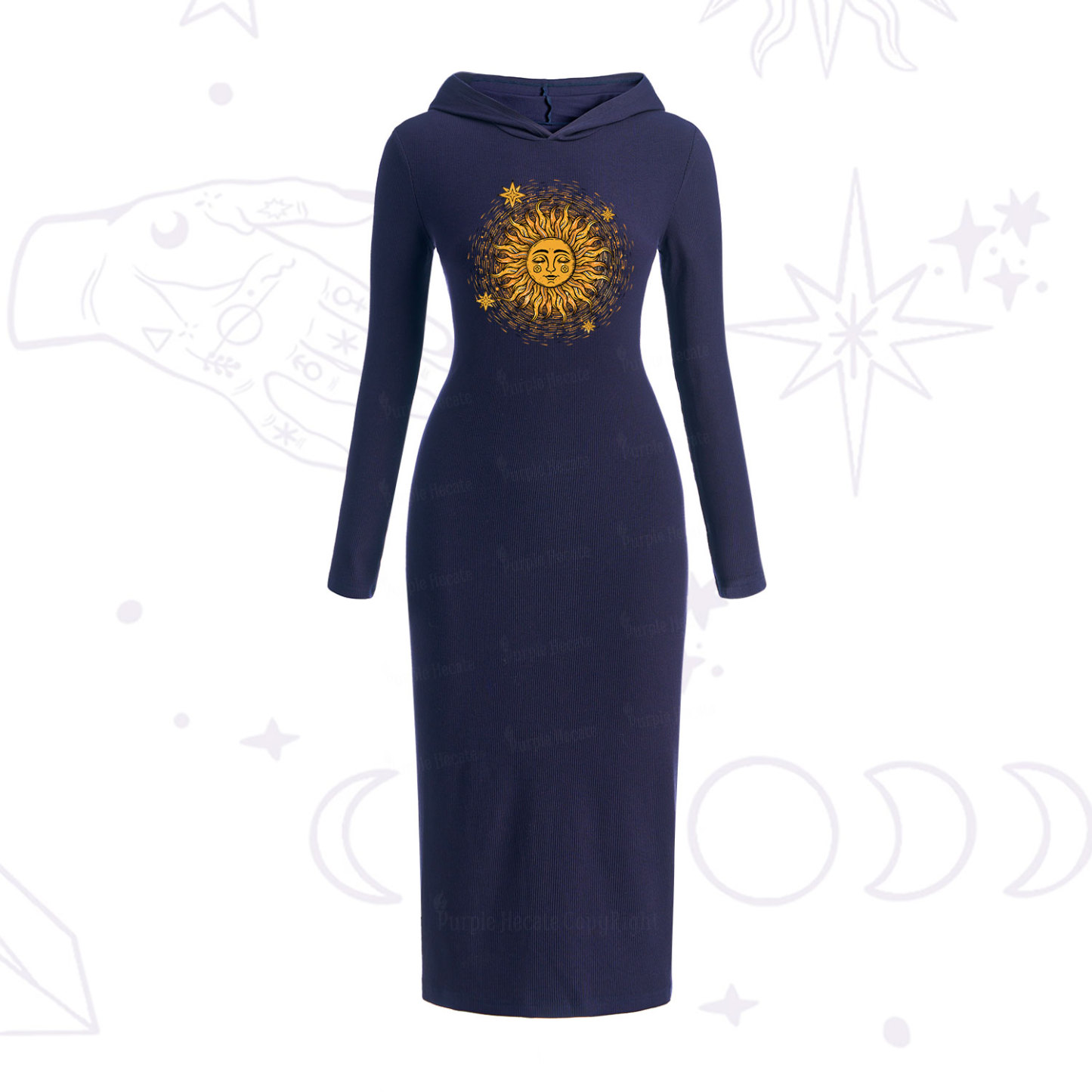 Purplehecate Celestial Sun Hooded Knit Dress