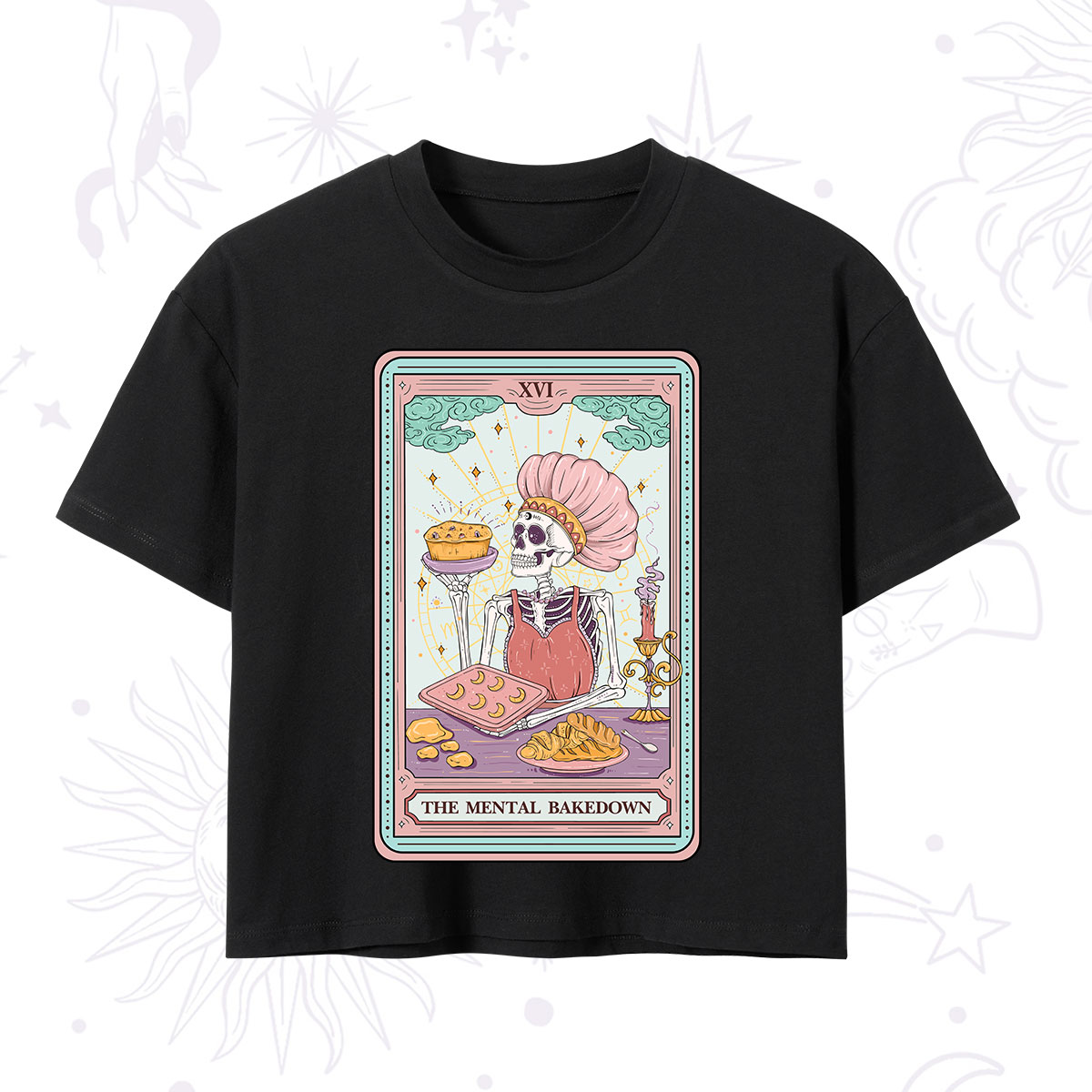 Purplehecate The Mental Bake Down Skeleton Tarot Card Crop T-Shirt