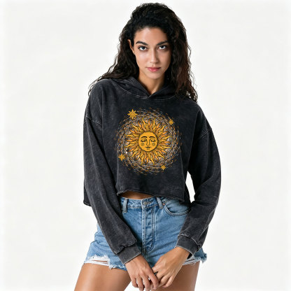 Purplehecate Celestial Sun Washed Cropped Hoodie