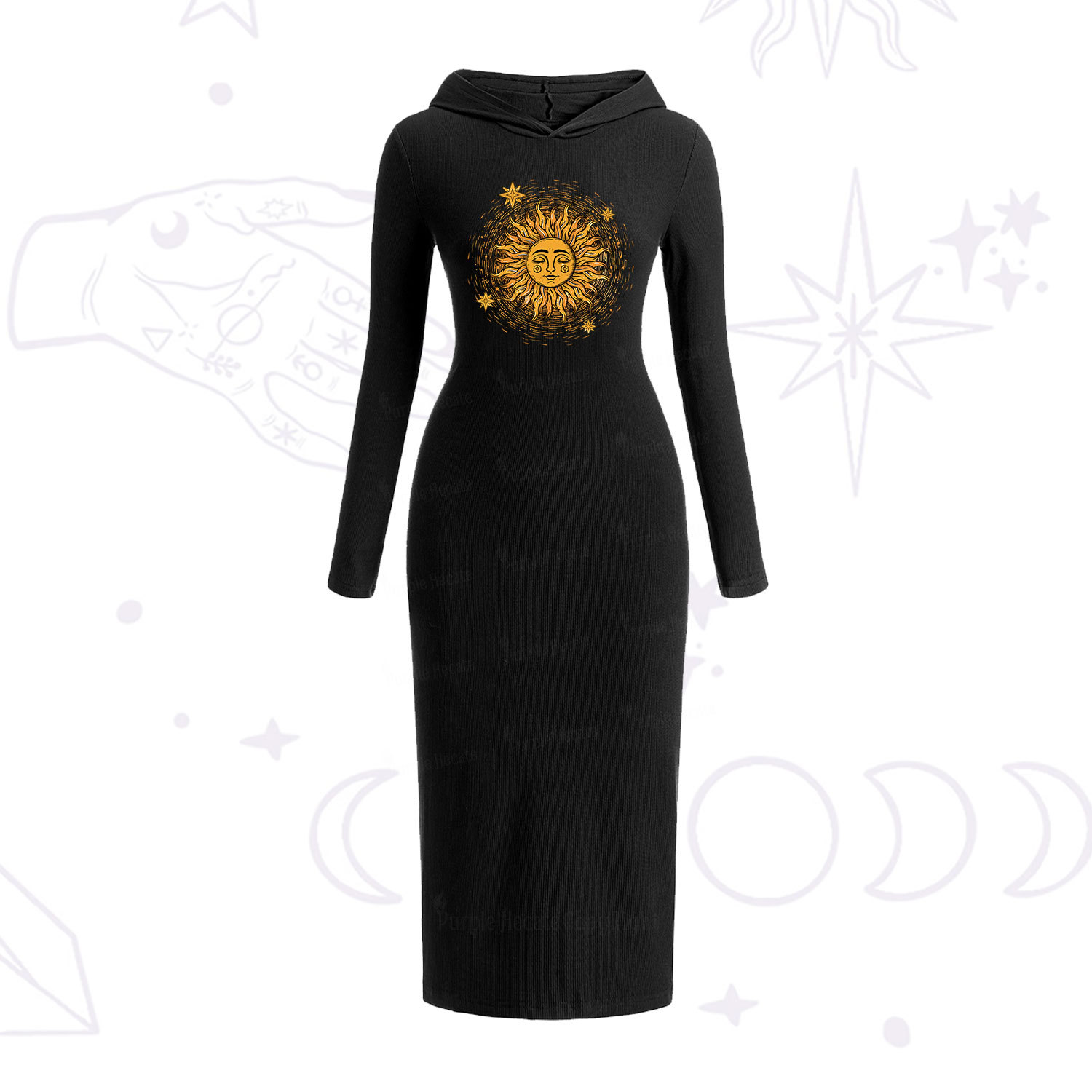 Purplehecate Celestial Sun Hooded Knit Dress