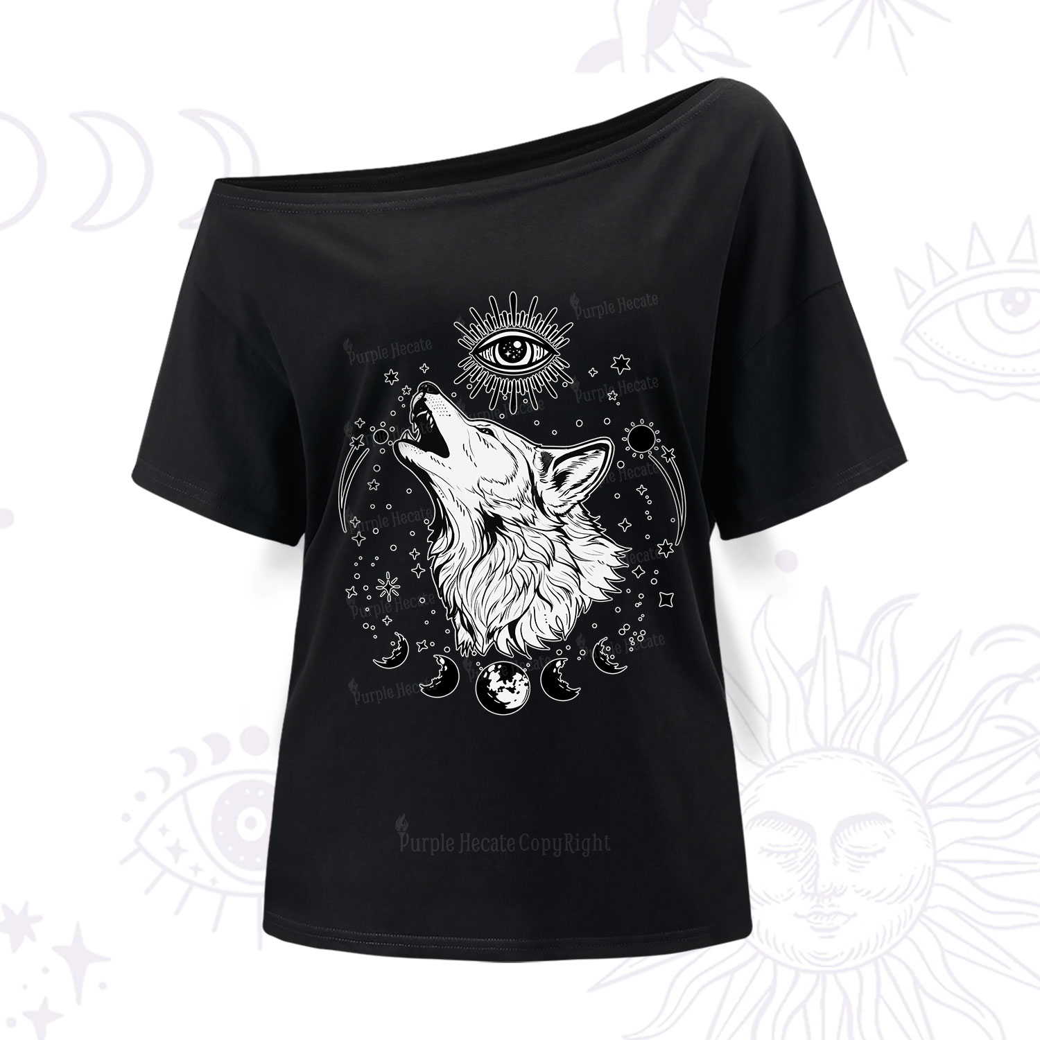 Purplehecate Howling Wolf One Shoulder T-Shirt