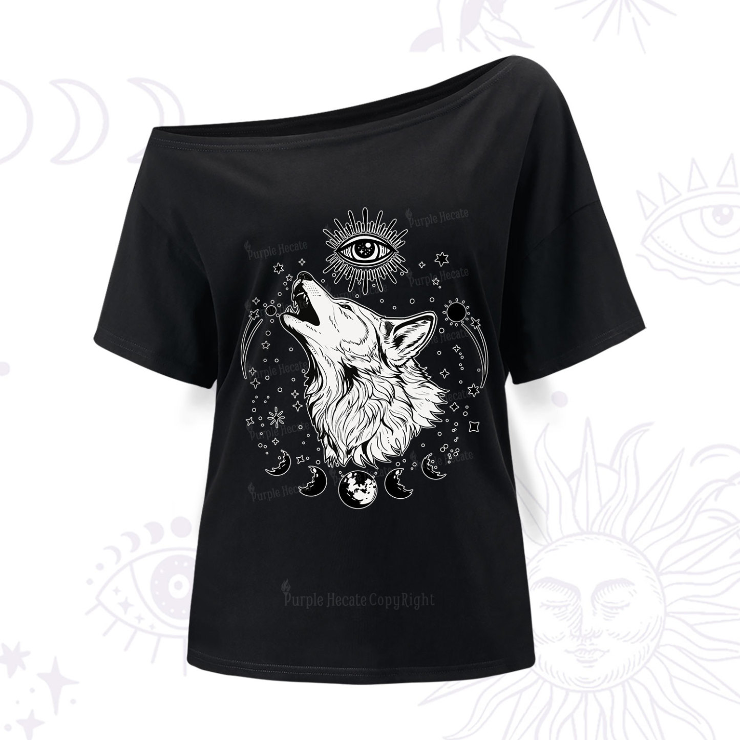 Purplehecate Howling Wolf One Shoulder T-Shir