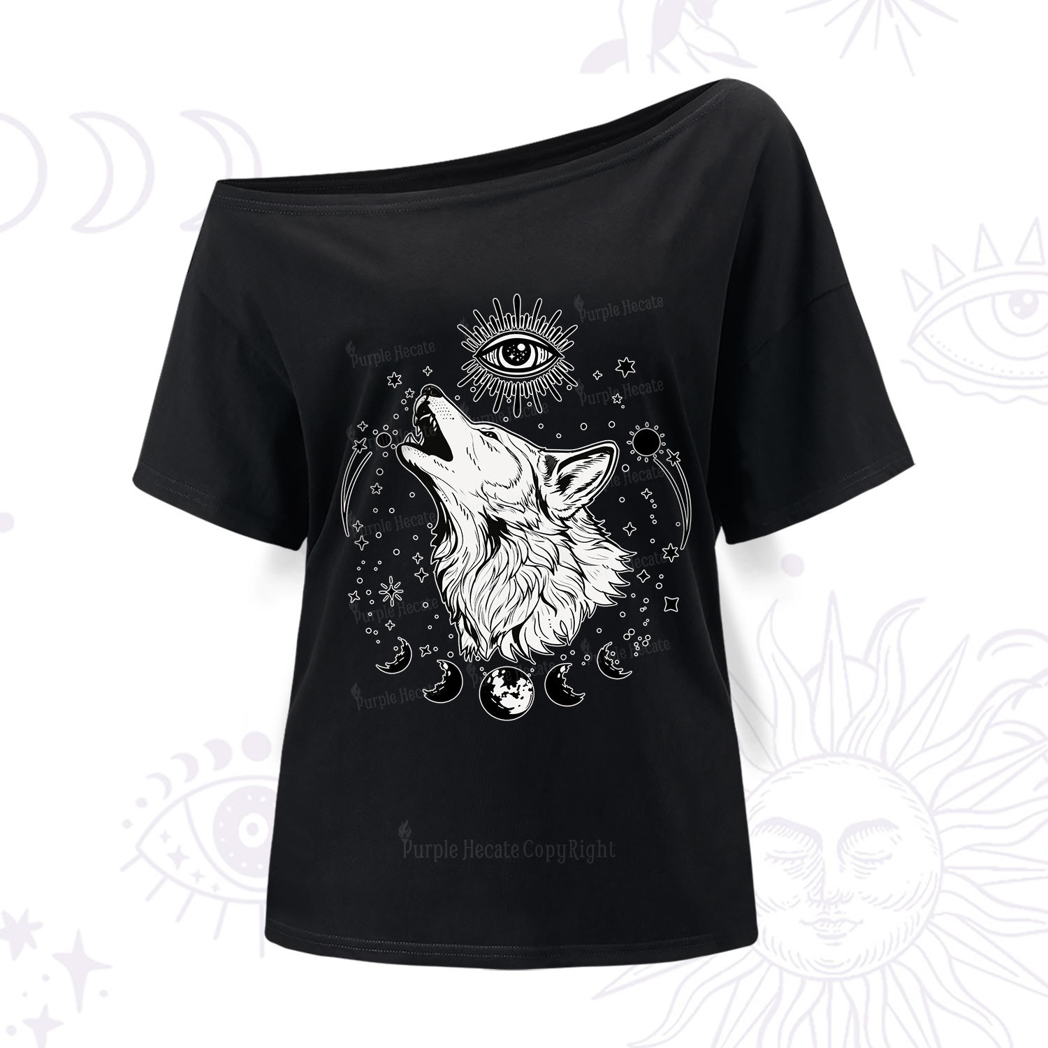 Purplehecate Howling Wolf One Shoulder T-Shir