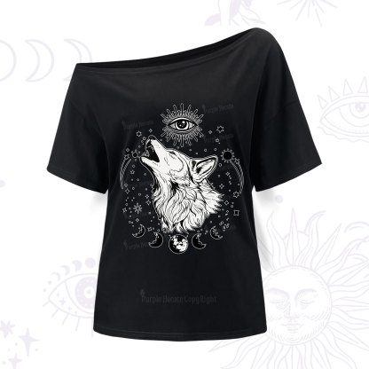 Purplehecate Howling Wolf One Shoulder T-Shirt