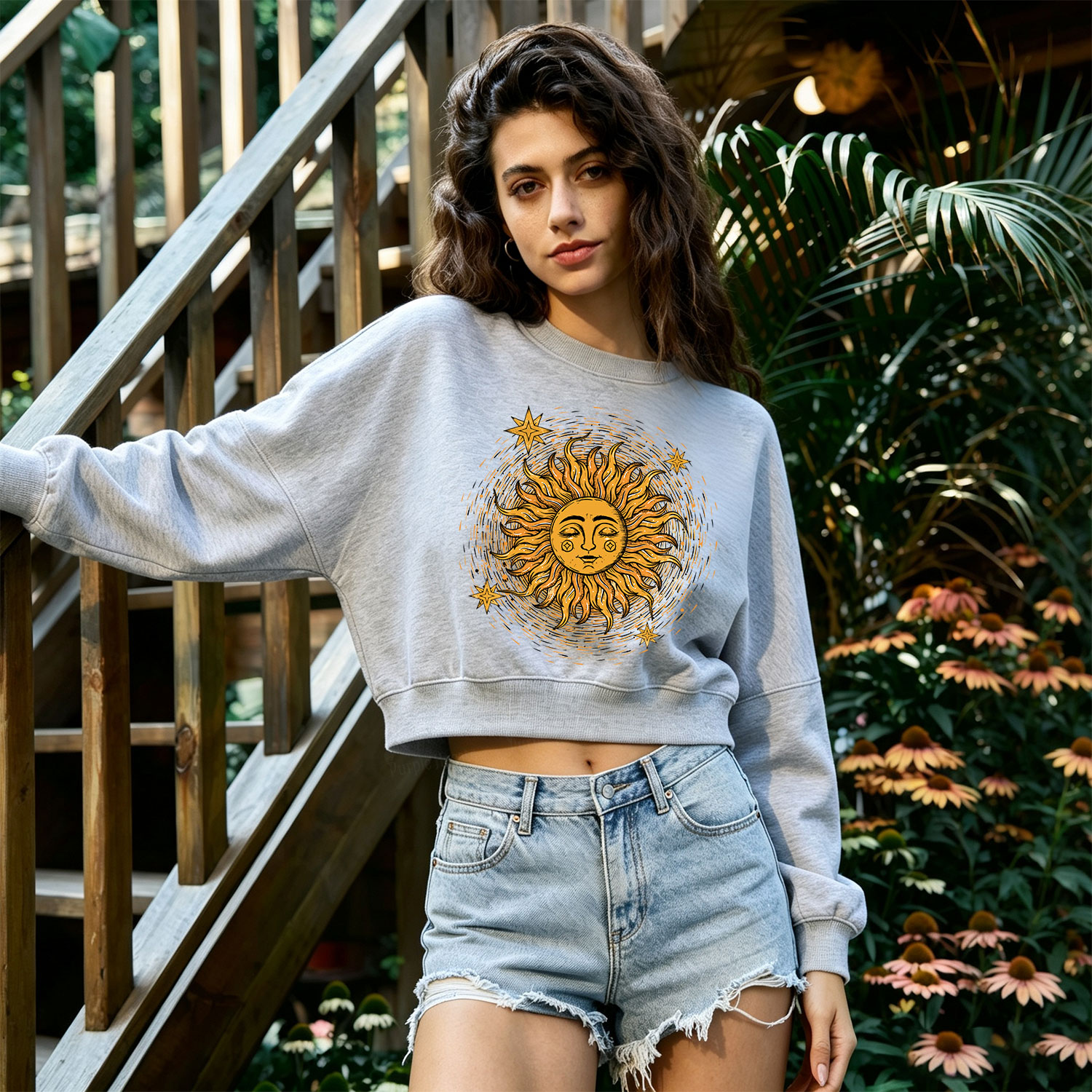 Purplehecate Celestial Sun Fleece Cropped Sweatshirt