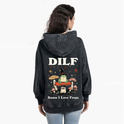 Purplehecate Dilf Damn I Love Frogs Washed Hoodie