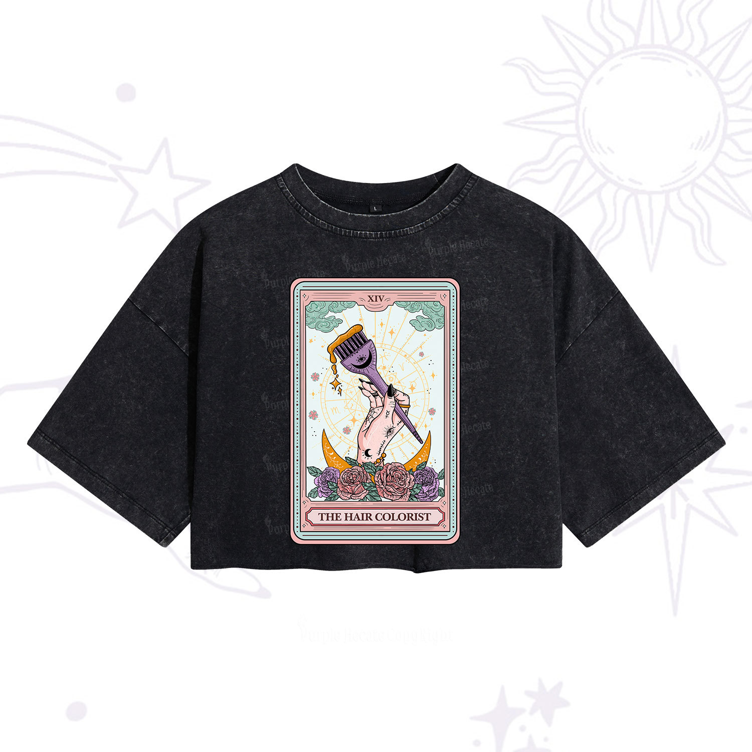 Purplehecate The Hair Colorist Tarot Washed Cropped T-Shirt