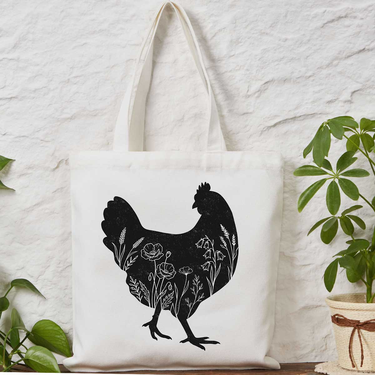 Purplehecate Floral Chicken Tote Bag