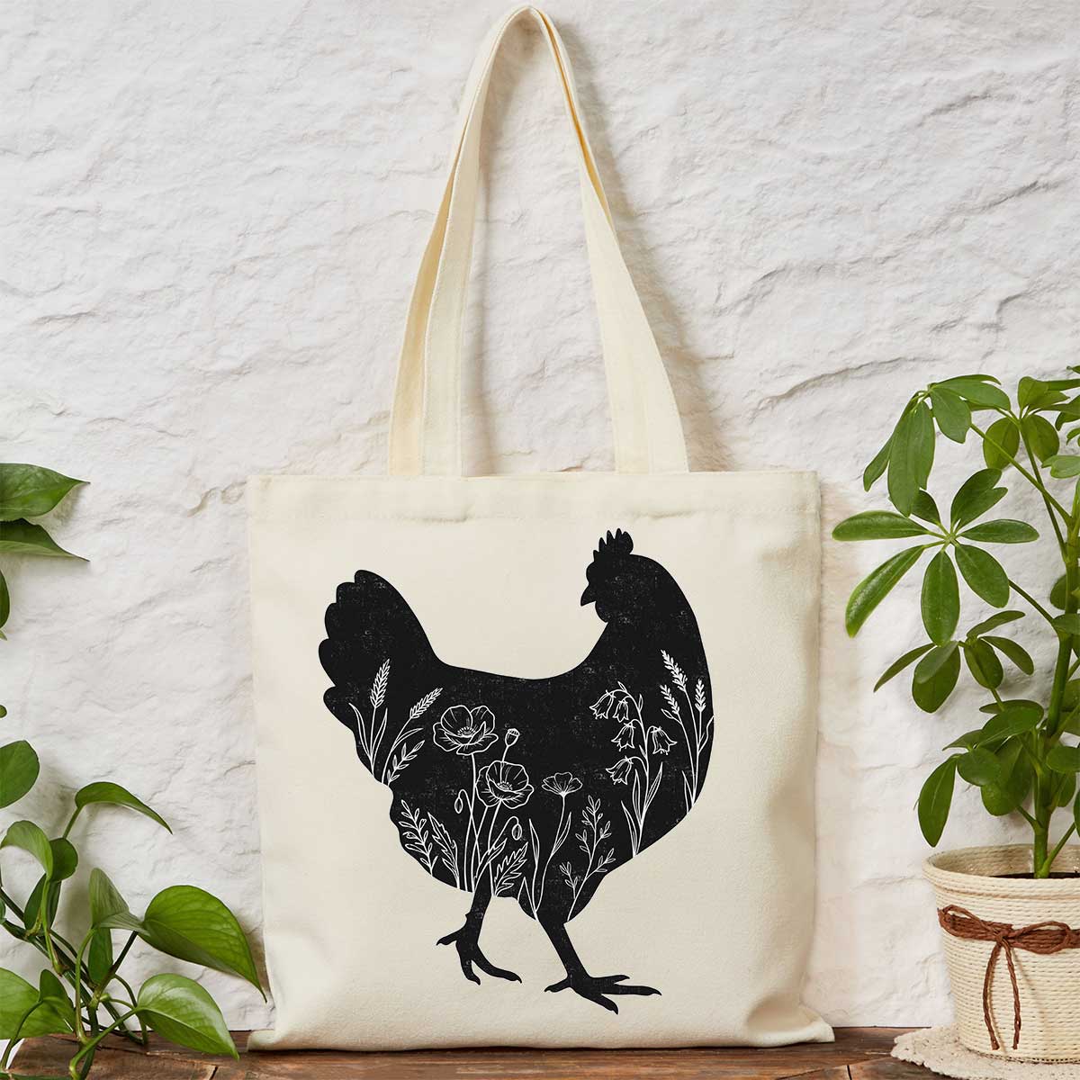 Purplehecate Floral Chicken Tote Bag