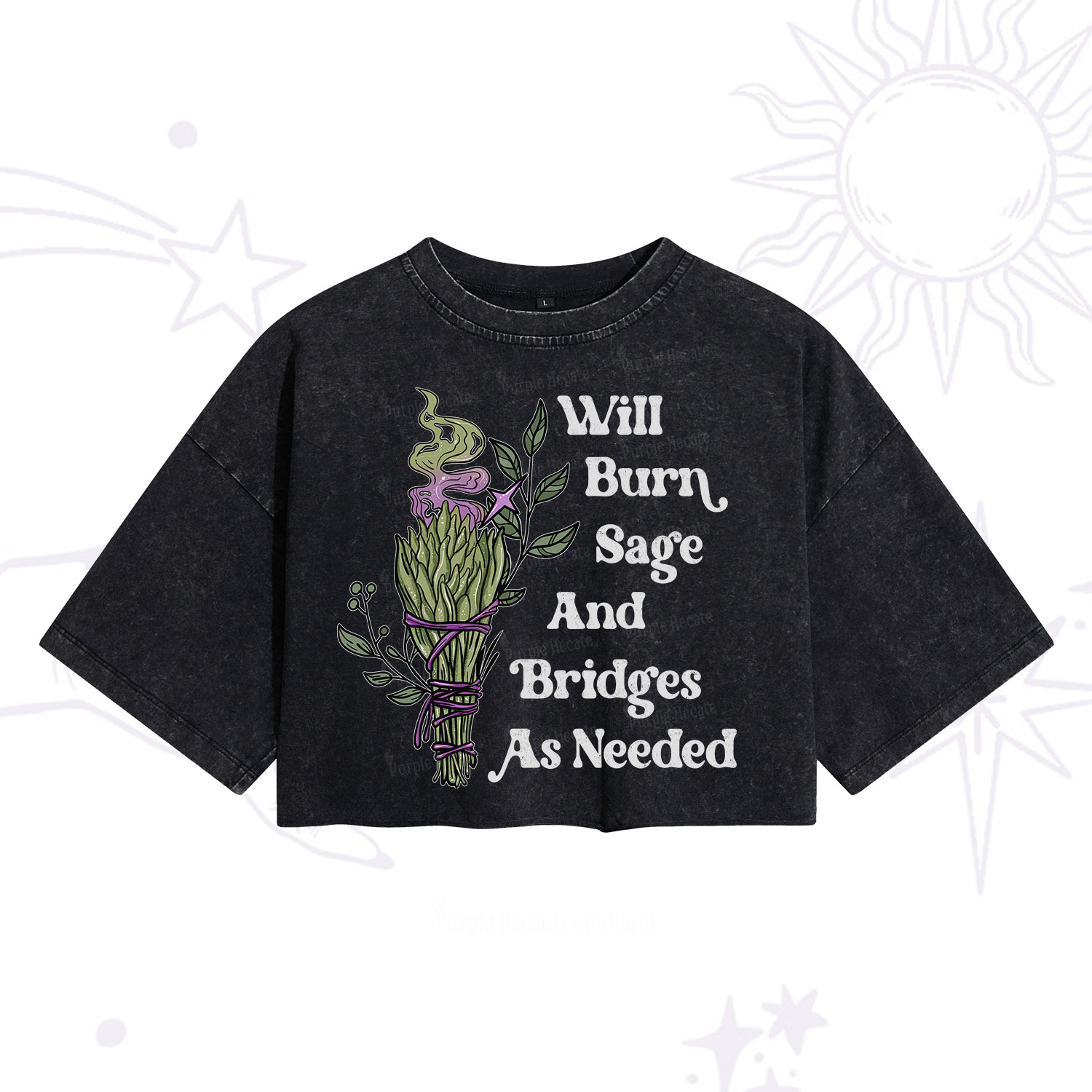 Purplehecate Will Burn Sage and Bridges Washed Cropped T-Shirt