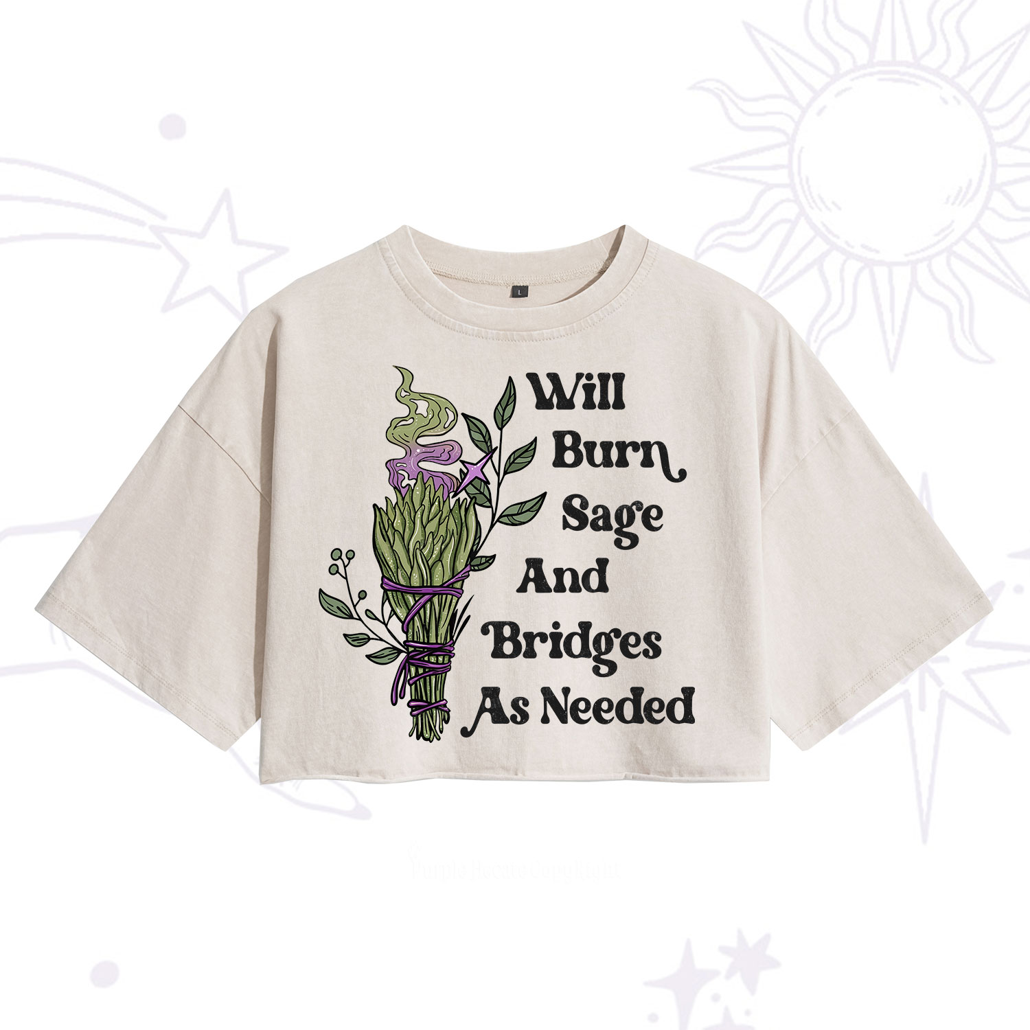 Purplehecate Will Burn Sage and Bridges Washed Cropped T-Shirt