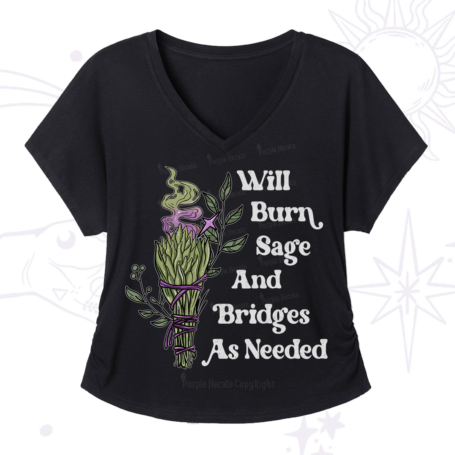 Purplehecate Will Burn Sage and Bridges V-Neck T-Shirt