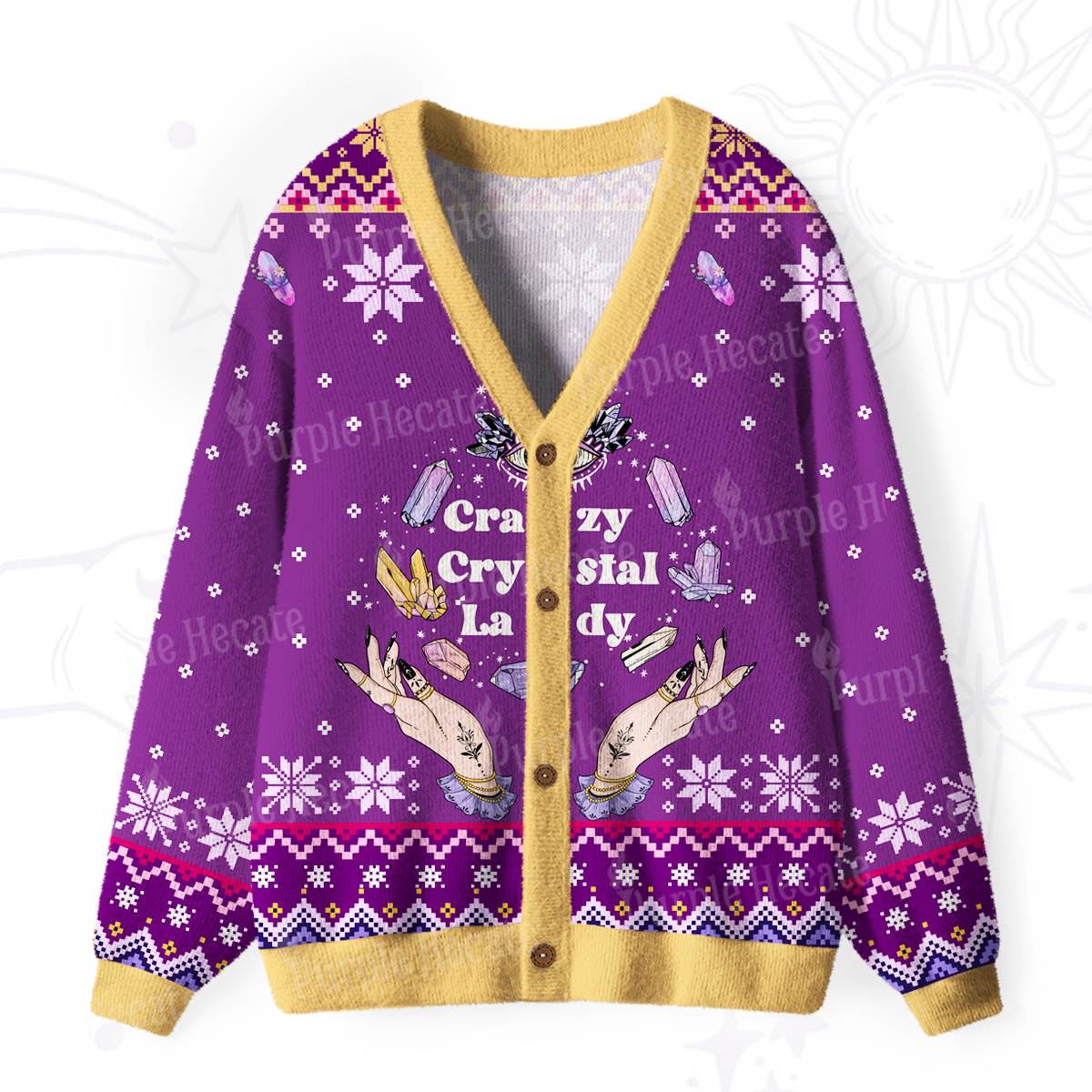 Purplehecate Crazy Crystal Lady Ugly Cardigan Sweaters