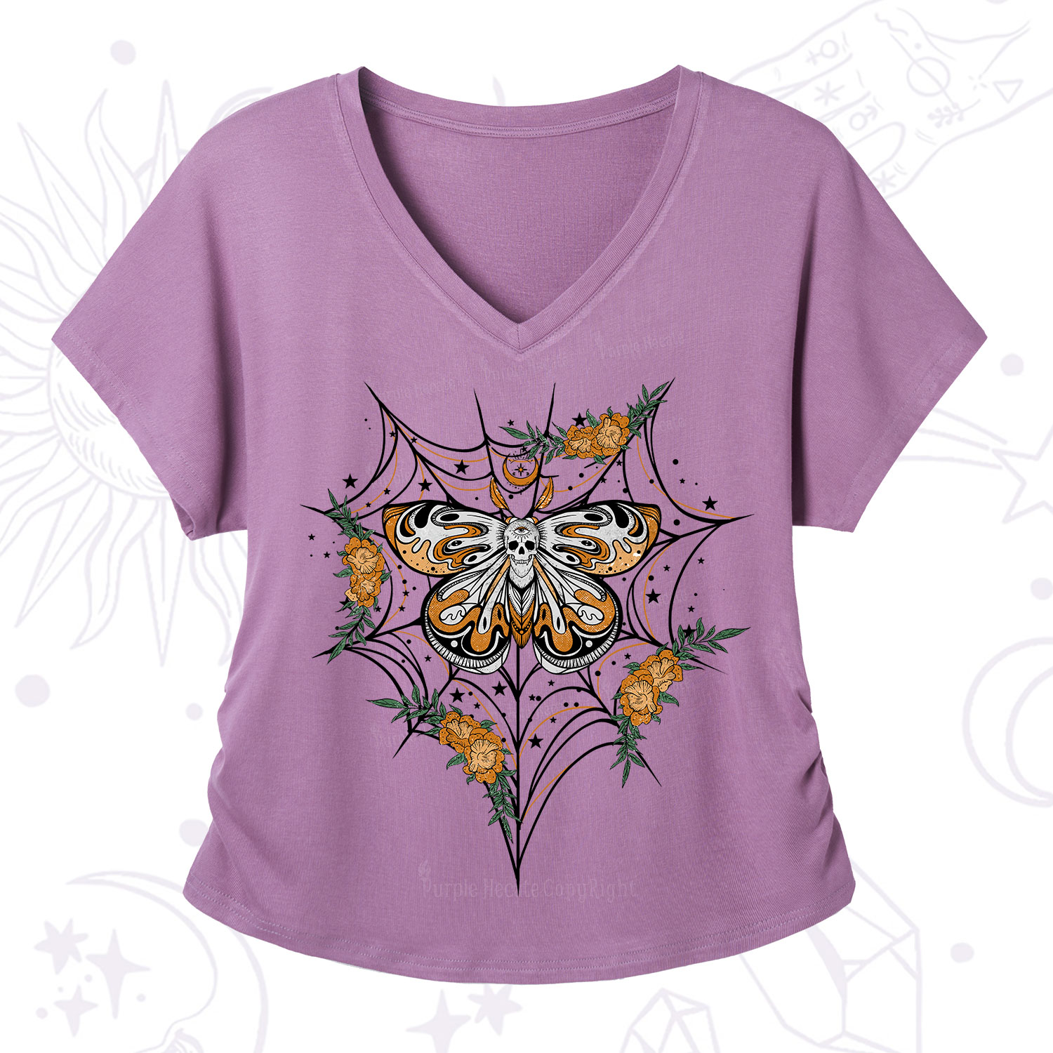 Purplehecate Death Head Moth V-Neck T-Shirt