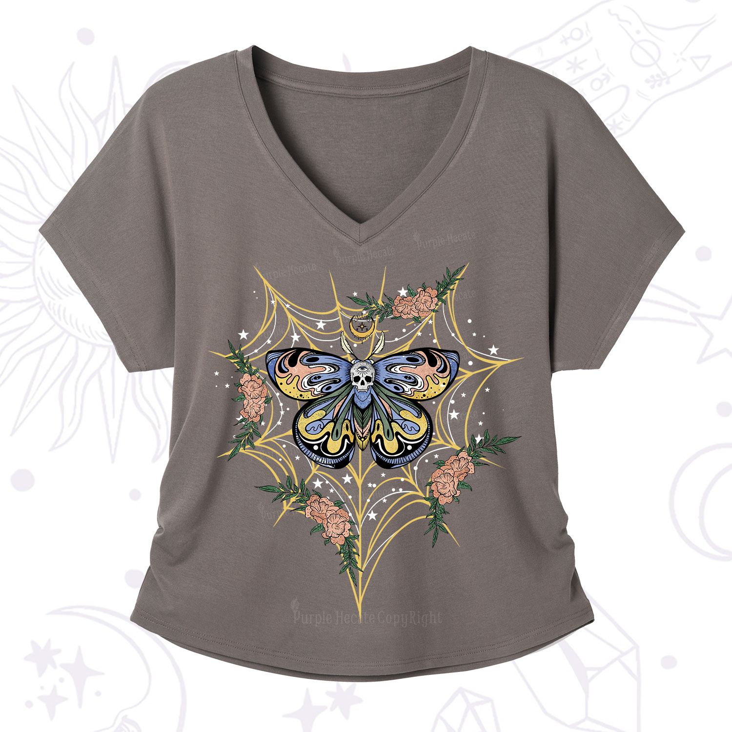 Purplehecate Death Head Moth V-Neck T-Shirt
