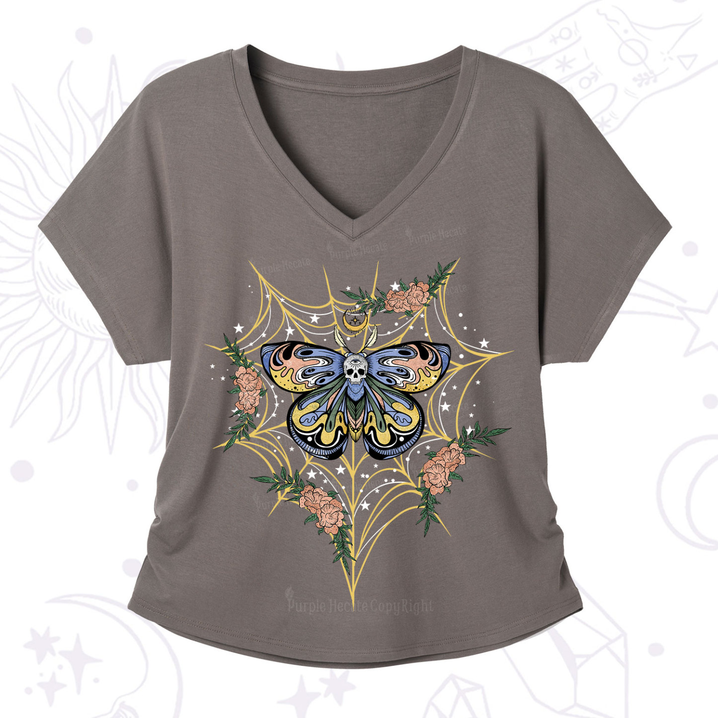 Purplehecate Death Head Moth V-Neck T-Shirt