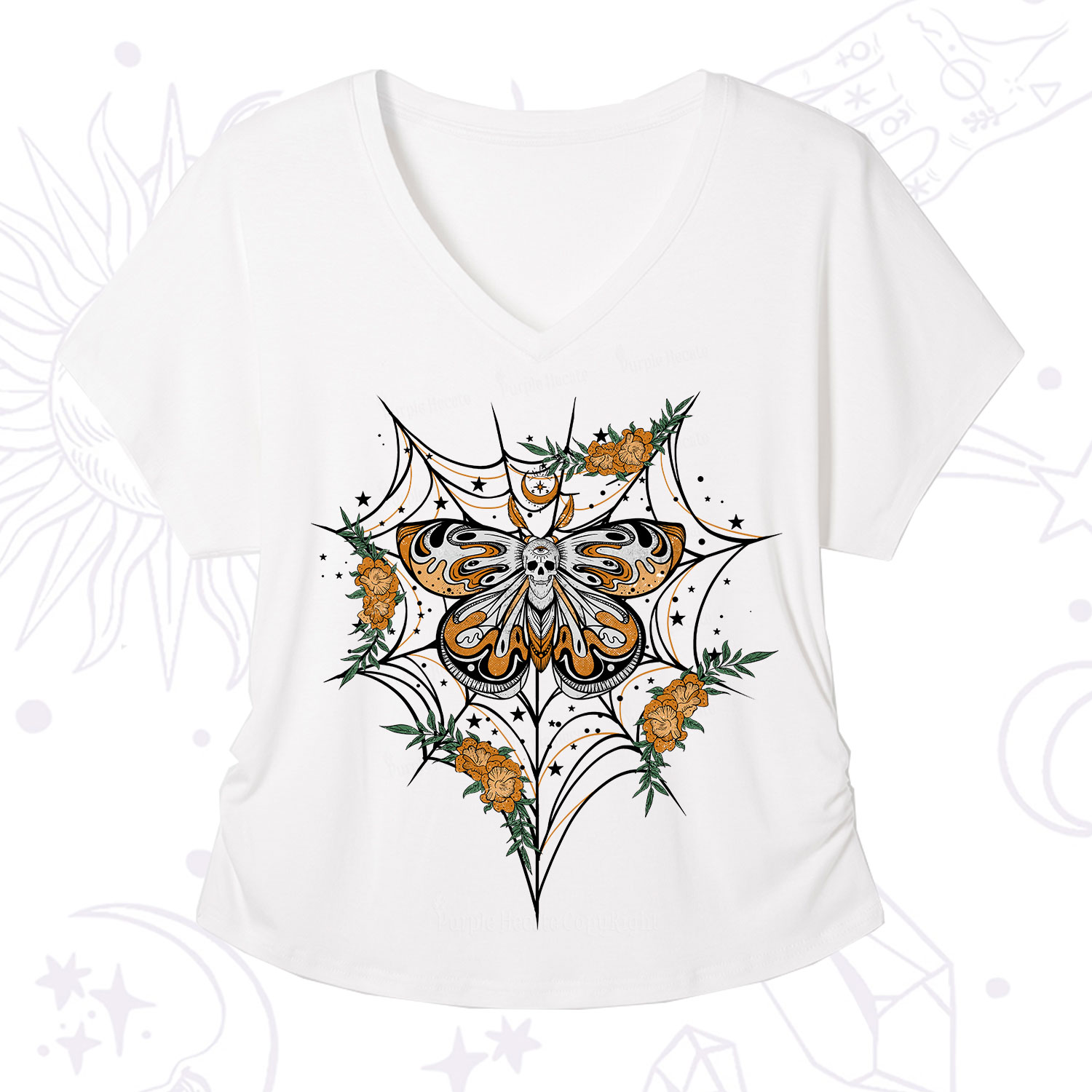 Purplehecate Death Head Moth V-Neck T-Shirt