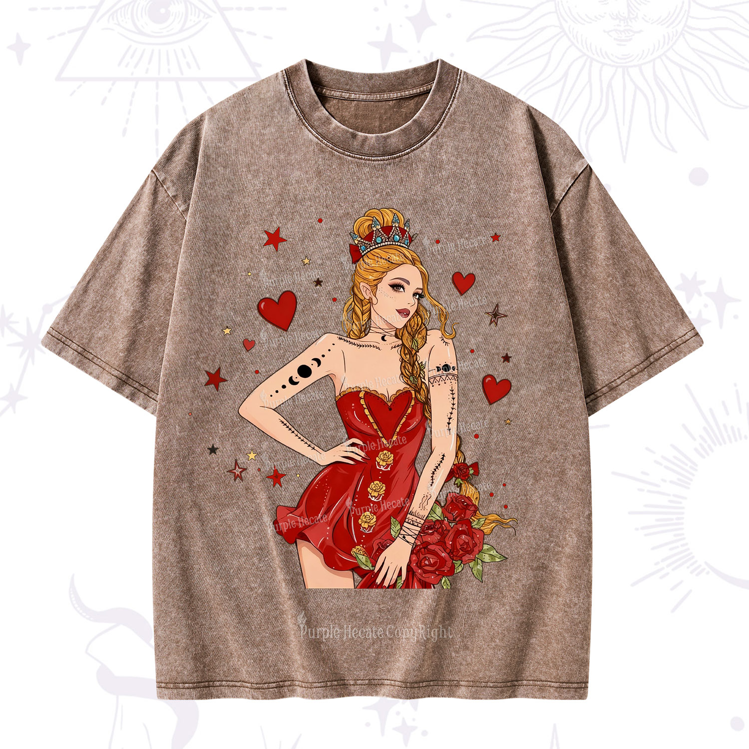 Purplehecate Eternal Bloom Heart Queen Valentine Washed T-Shirt