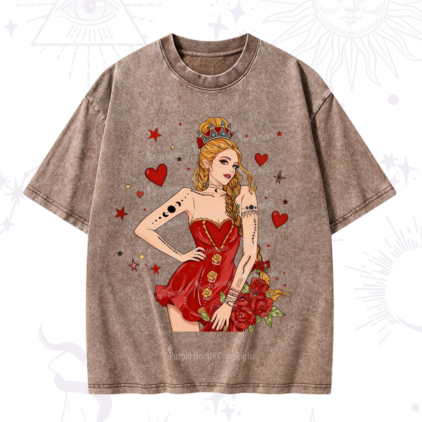 Purplehecate Eternal Bloom Heart Queen Valentine Washed T-Shirt