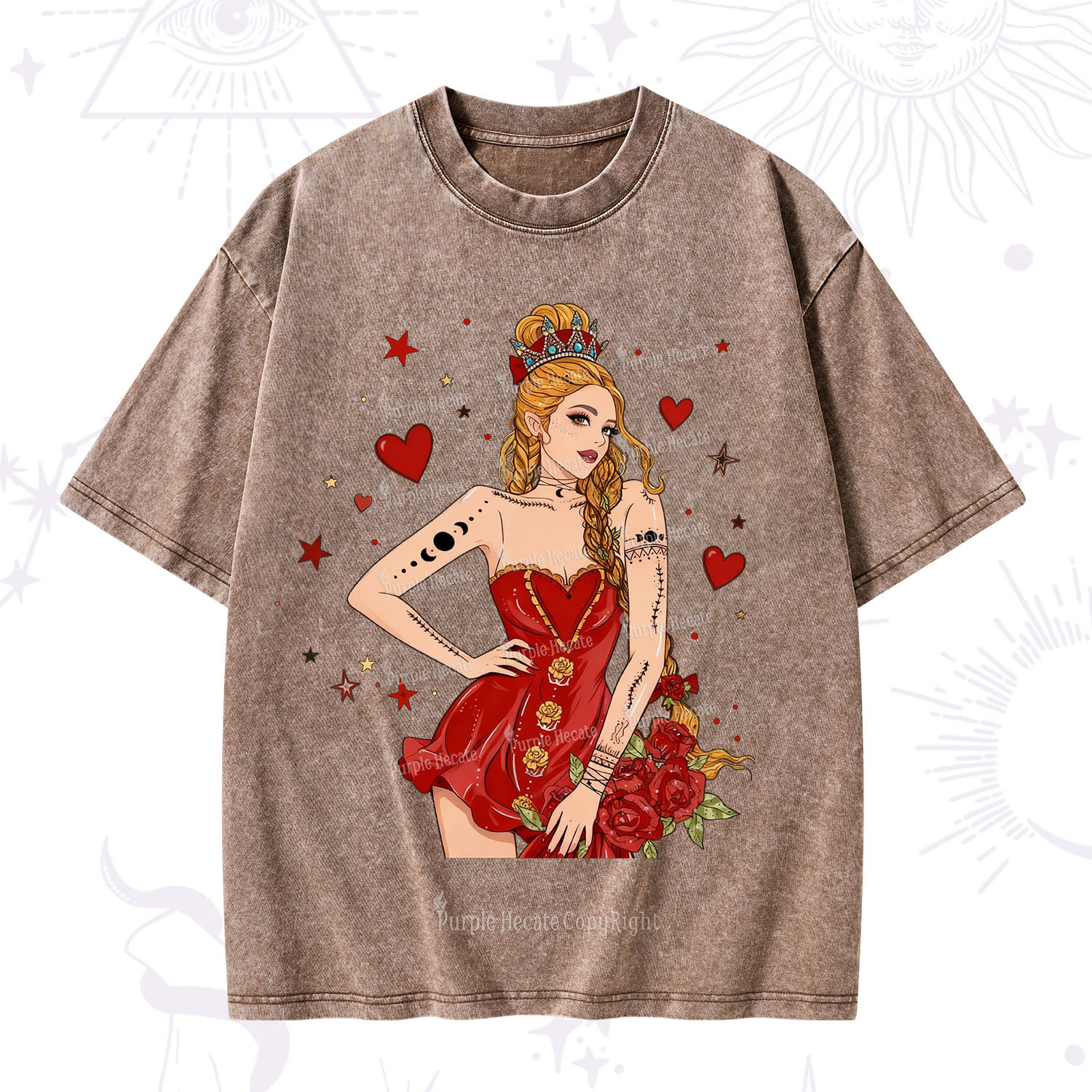 Purplehecate Eternal Bloom Heart Queen Valentine Washed T-Shirt