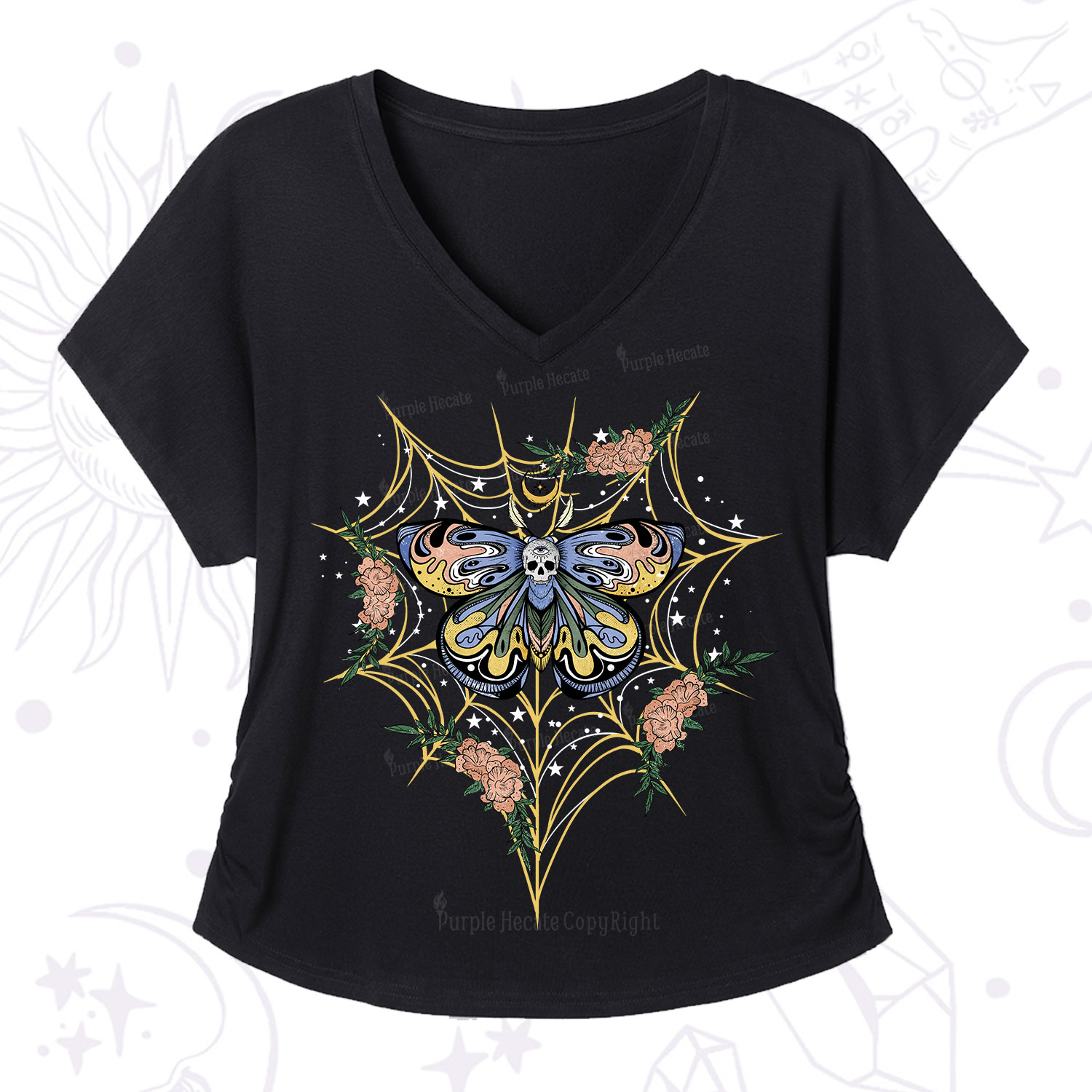 Purplehecate Death Head Moth V-Neck T-Shirt
