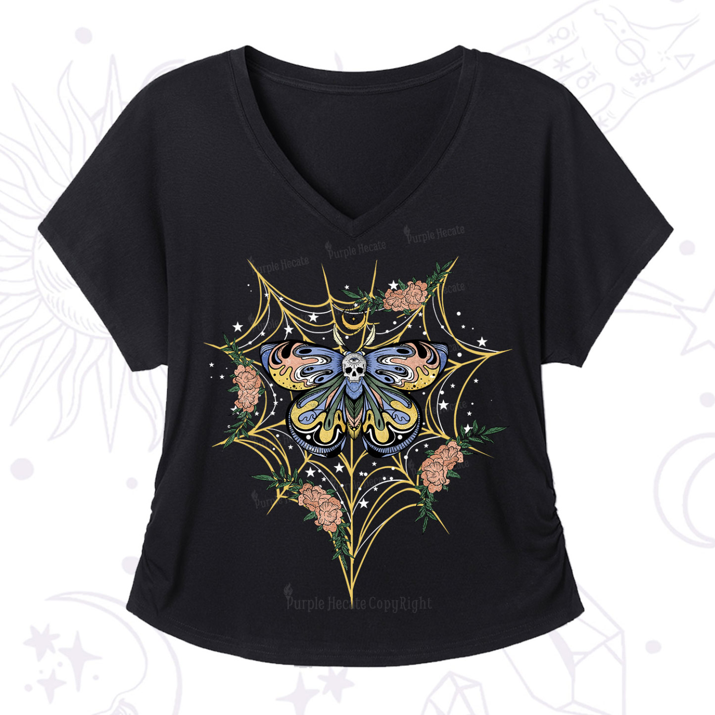 Purplehecate Death Head Moth V-Neck T-Shirt