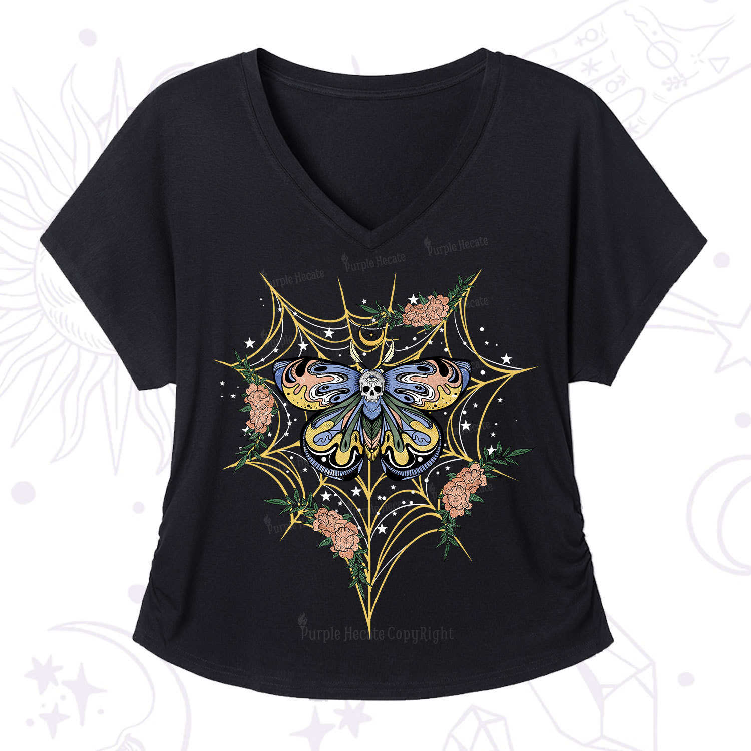 Purplehecate Death Head Moth V-Neck T-Shirt
