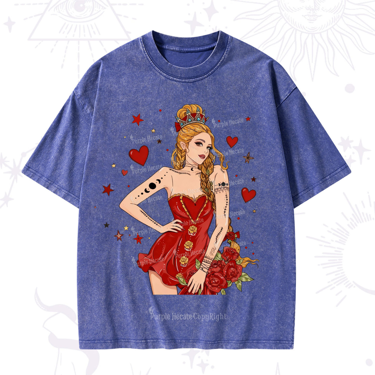 Purplehecate Eternal Bloom Heart Queen Valentine Washed T-Shirt