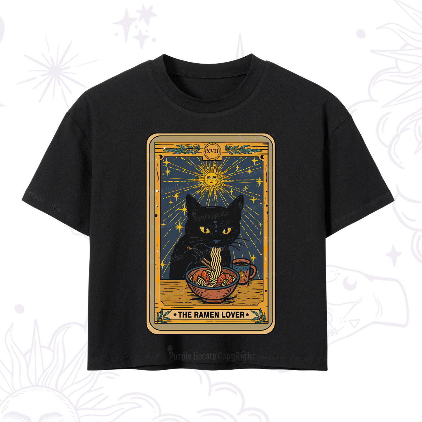 Purplehecate The Ramen Lover Cat Tarot Crop T-Shirt