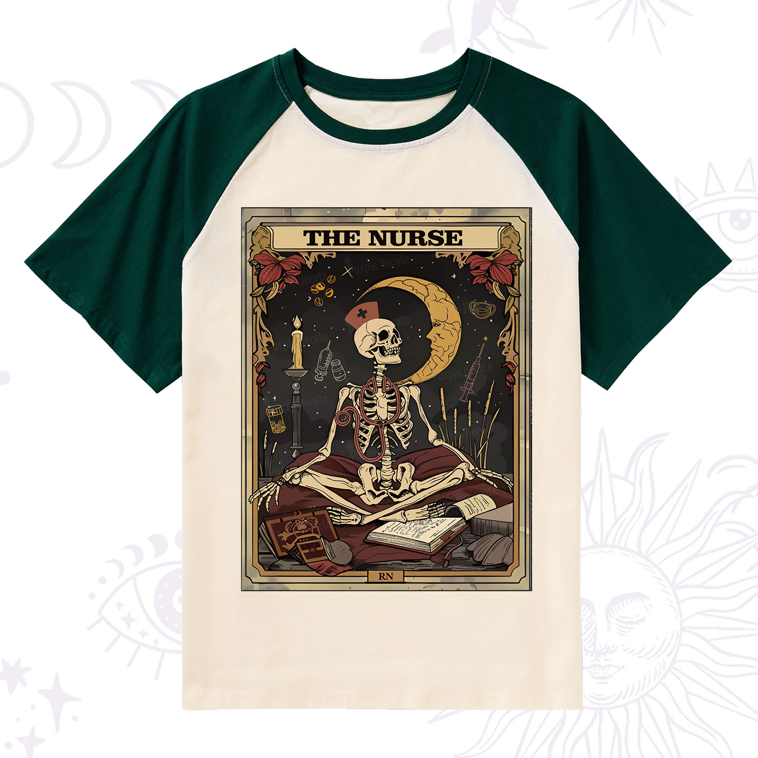 Purplehecate The Nurse Tarot Card Raglan Short Sleeve T‑Shirt