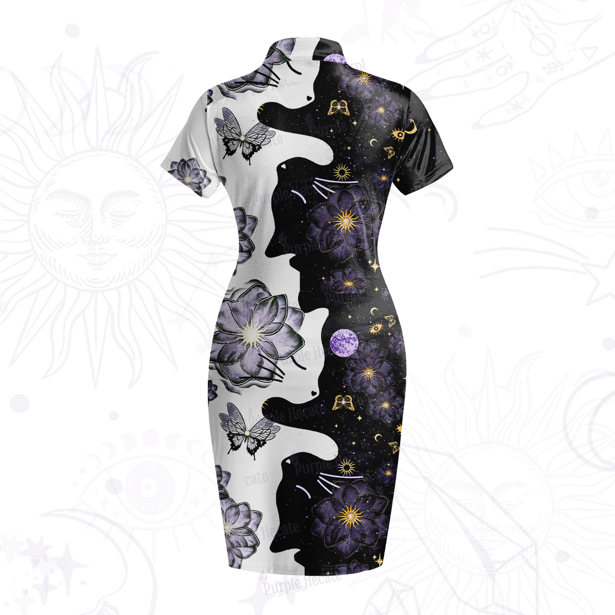 Purplehecate Starlit Cats & Butterflies Velvet Bodycon Dress
