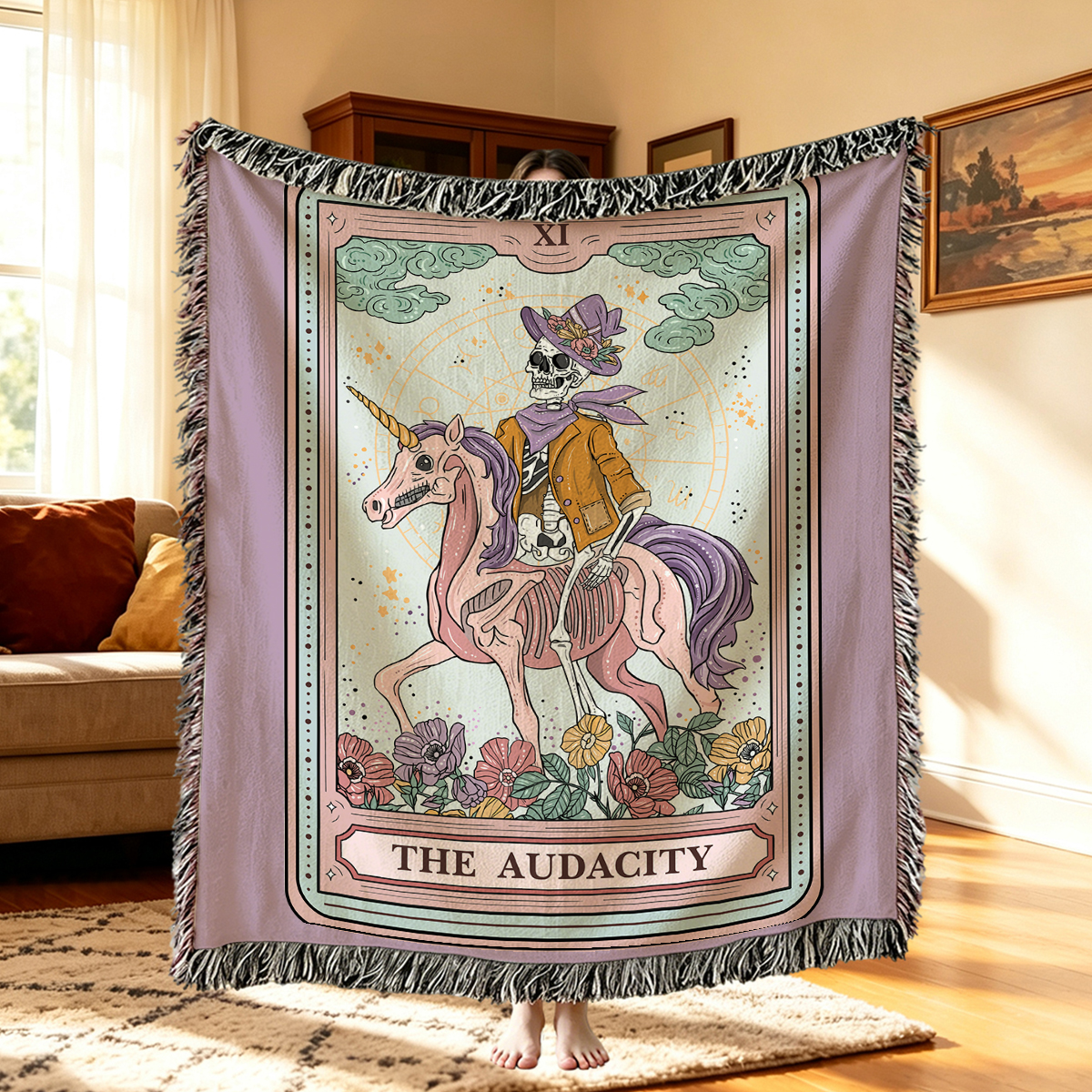 Purplehecate The Audacity Tarot Card Woven Tapestry Blanket