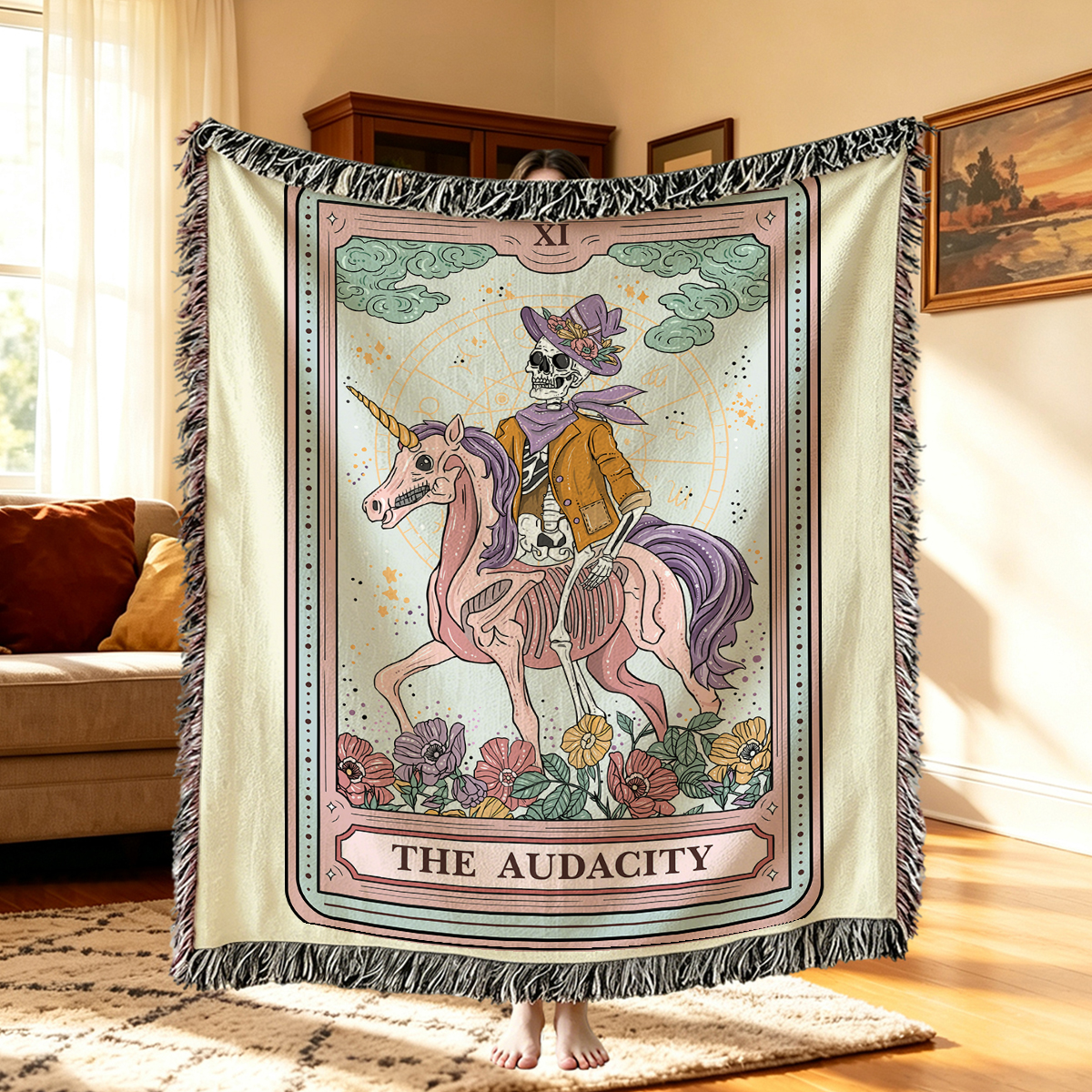 Purplehecate The Audacity Tarot Card Woven Tapestry Blanket