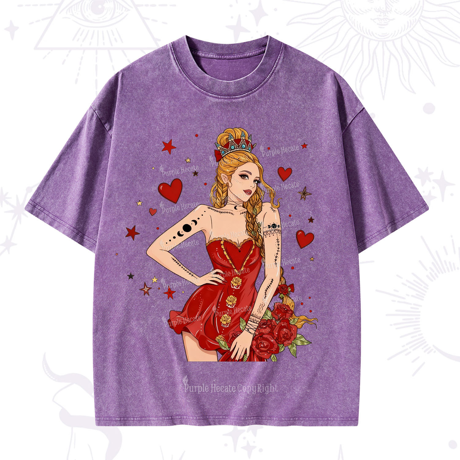 Purplehecate Eternal Bloom Heart Queen Valentine Washed T-Shirt