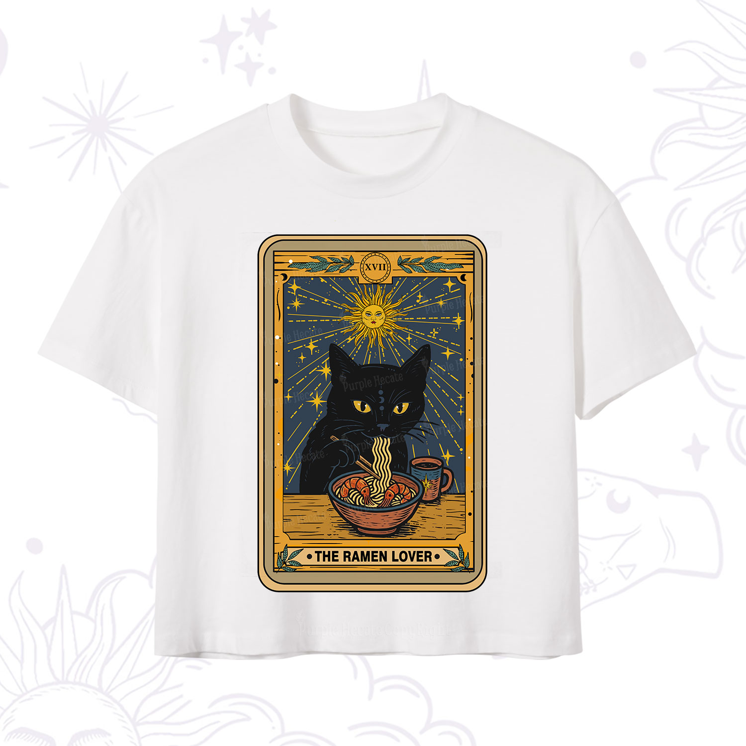 Purplehecate The Ramen Lover Cat Tarot Crop T-Shirt