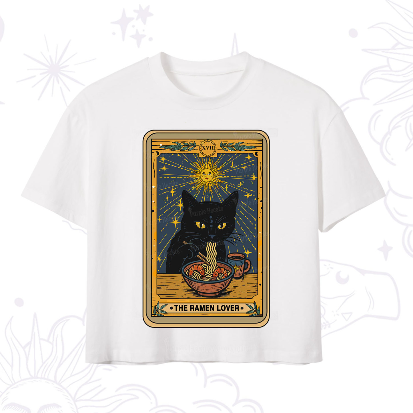 Purplehecate The Ramen Lover Cat Tarot Crop T-Shirt