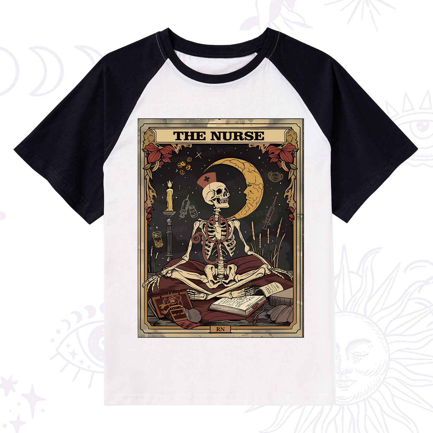 Purplehecate The Nurse Tarot Card Raglan Short Sleeve T‑Shirt