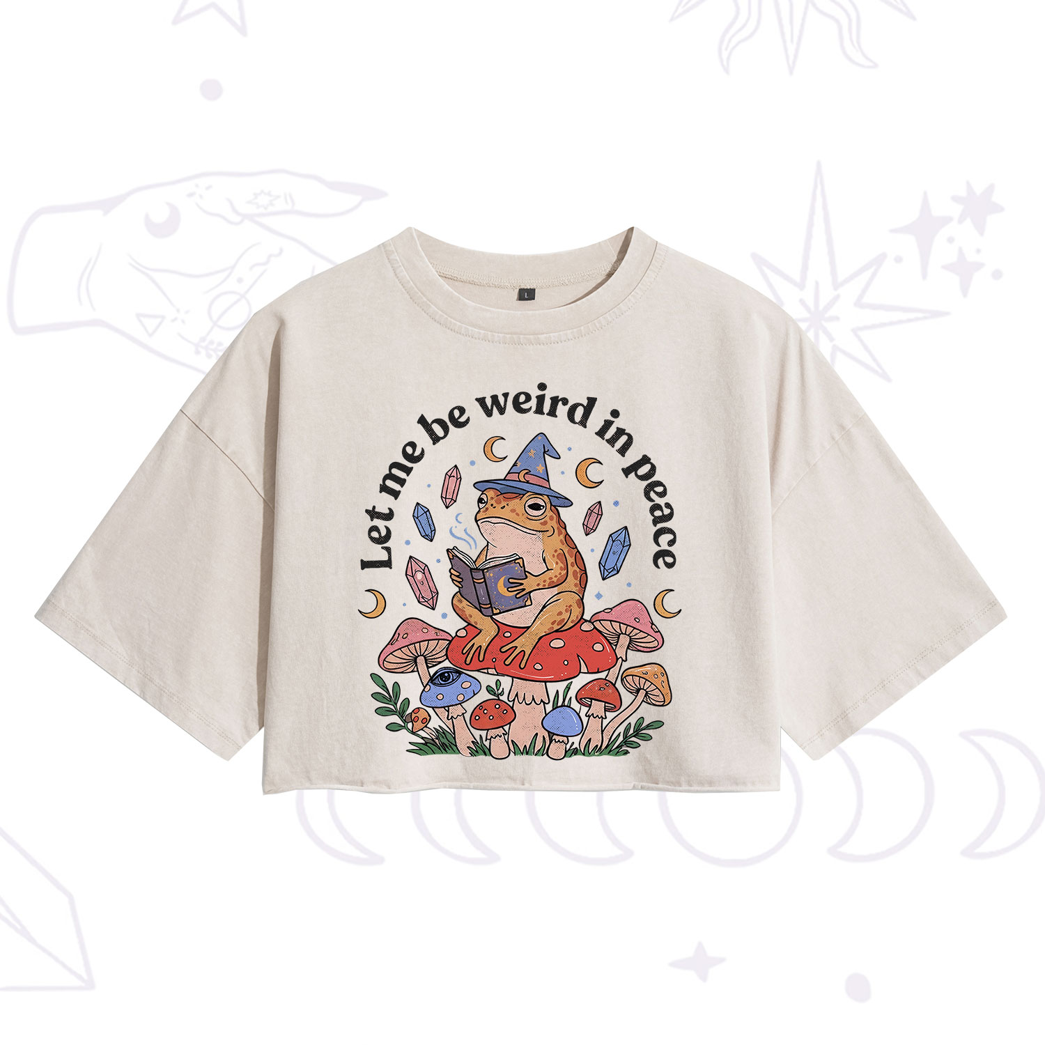 Purplehecate Let Me Be Weird in Peace Frog Washed Cropped T-Shirt