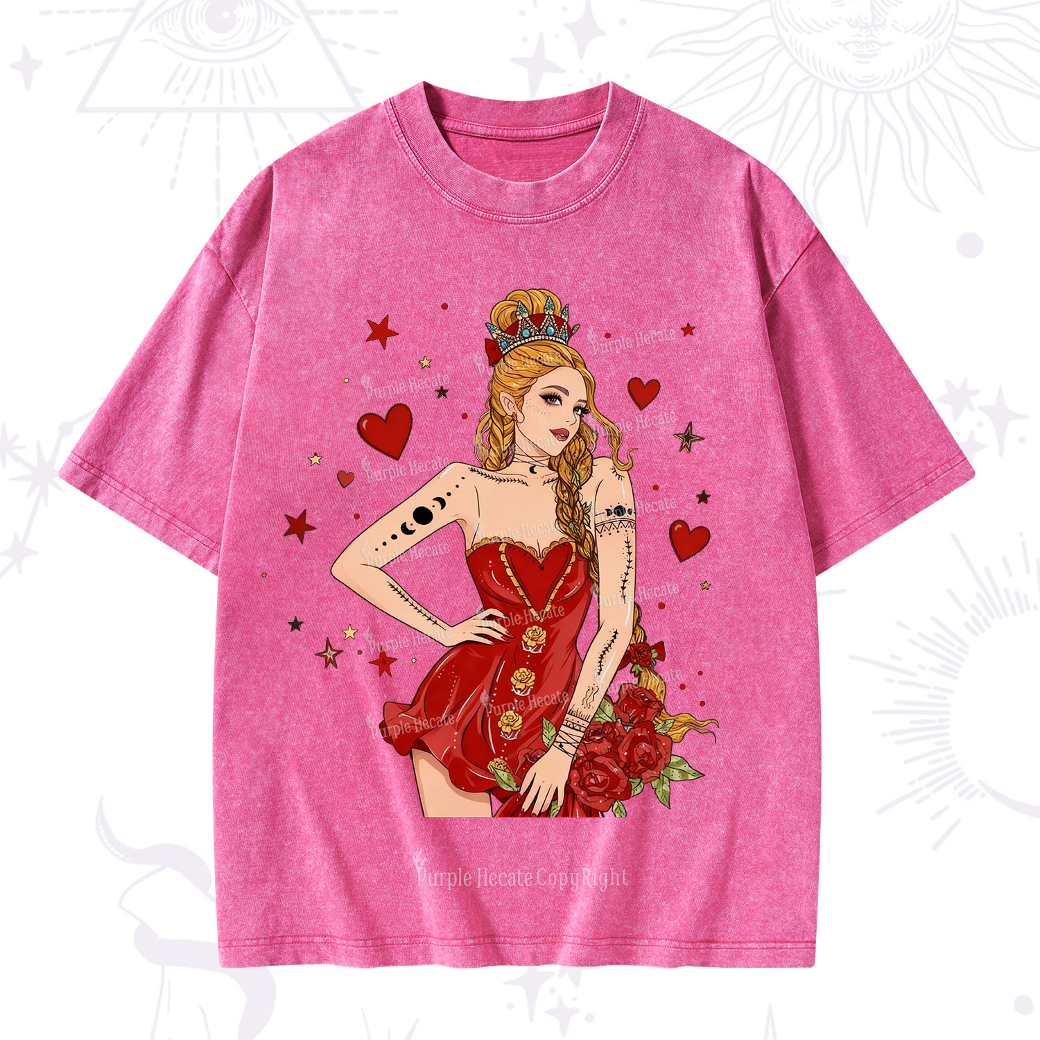 Purplehecate Eternal Bloom Heart Queen Valentine Washed T-Shirt